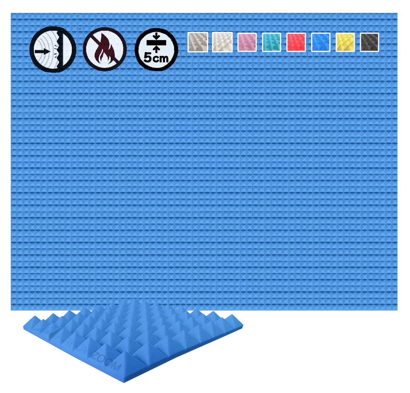 Arrowzoom 24 Panels acustico absorción sonido Pirámide 25x25x5cm Espuma acústica aislamiento acustico estudio de grabación Casas Estudios Azulejos Incombustibles Insonorizados AZ1034 PERLA BLANCA — view 19