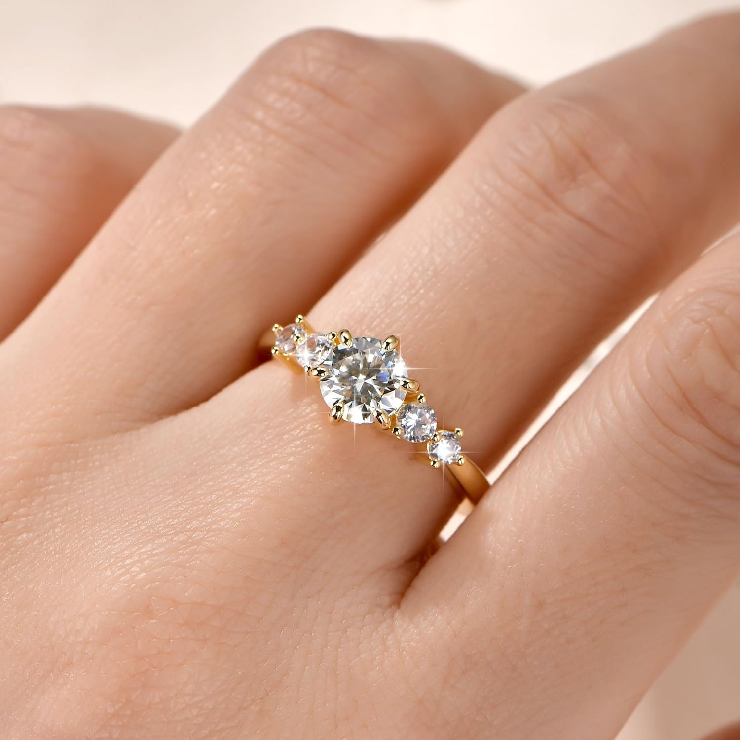 Engagement Promise Eternity Ring for Women, Simulated Diamond 1CT Moissanite Wedding Ring with Side Stones Genuine 5A Grade Cubic Zirconia Size 4 to 10