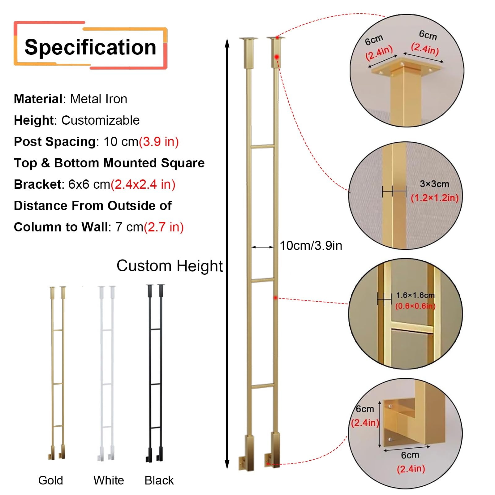 Cusomizable 1.3f7.9f Replacemen Ringhiera Pos wih Viti Whie Mandrini per Aparmens Lofs Ville Soggiorno Interno Set Guardrail (1 Pc)