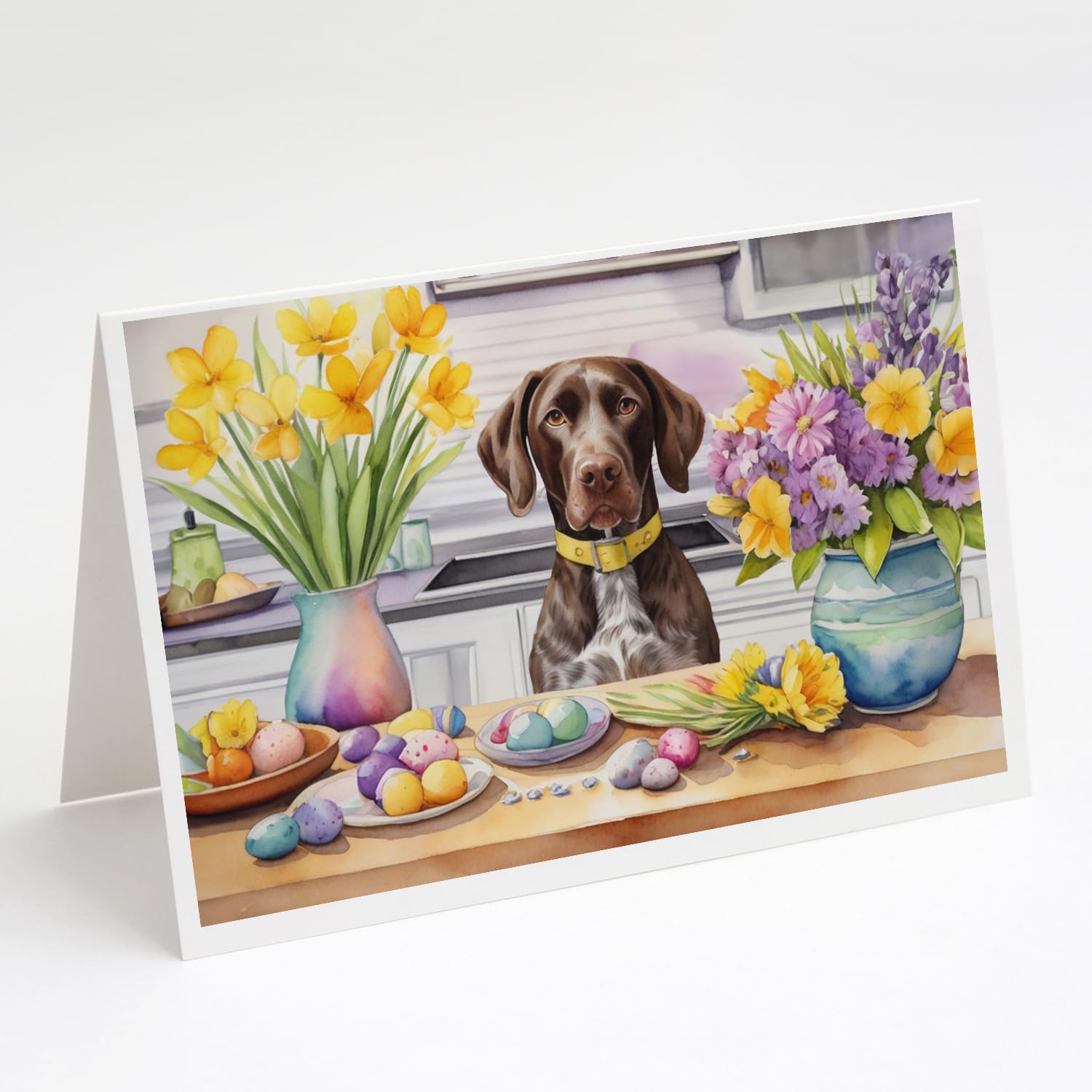 Caroline's Treasures DAC6819GCA7P Decorating Easter German Shorthaired Pointer Greeting Cards Pack of 8 Blank Cards with Envelopes Whimsical A7 Size 5x7 Blank Note Cards