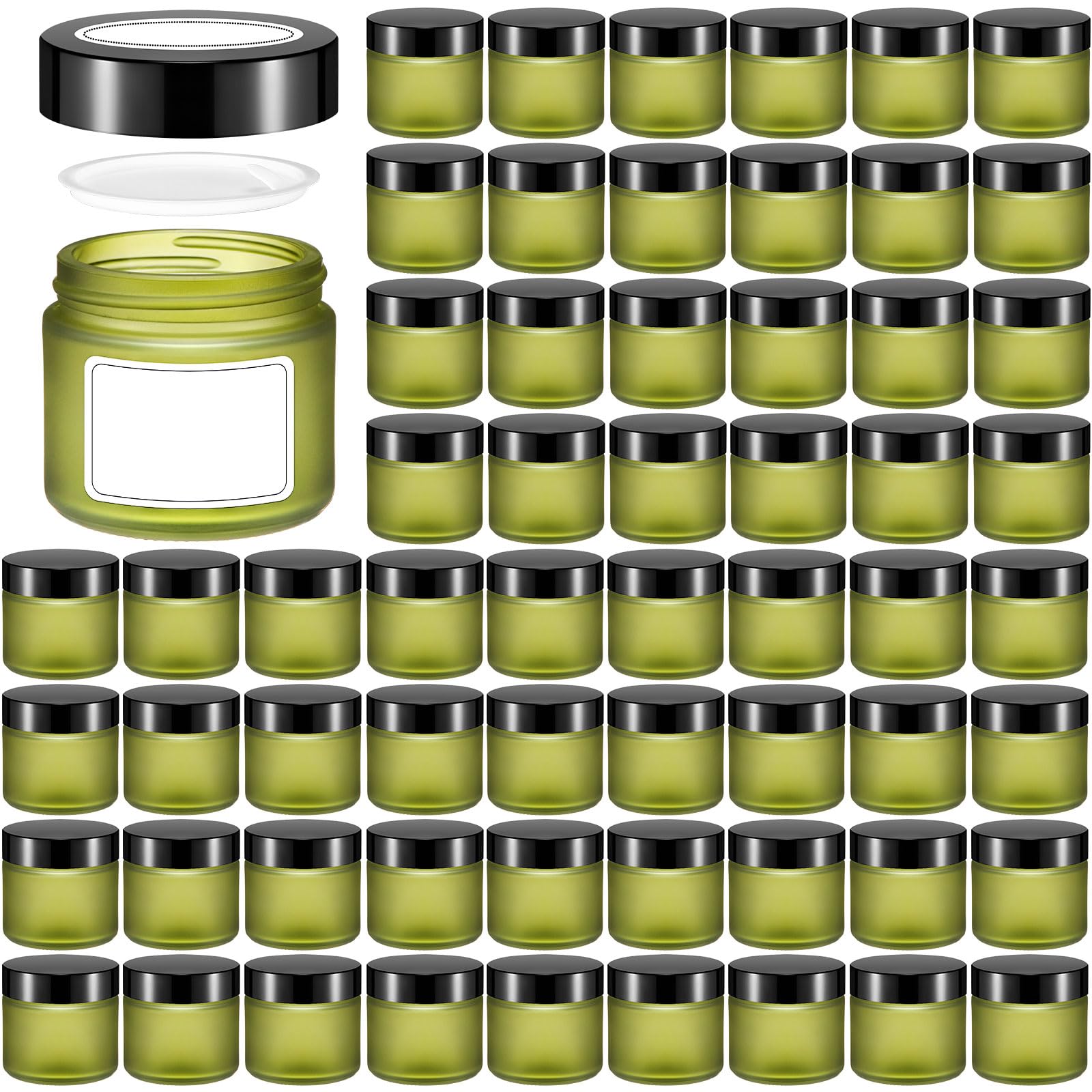 Layhit 60 Pcs 2 oz Glass Jars with Lids Bulk, Small Jars Containers Travel Storage Jar with Inner Liners Labels for Candle Scrubs, Lotions, Cream, Lip