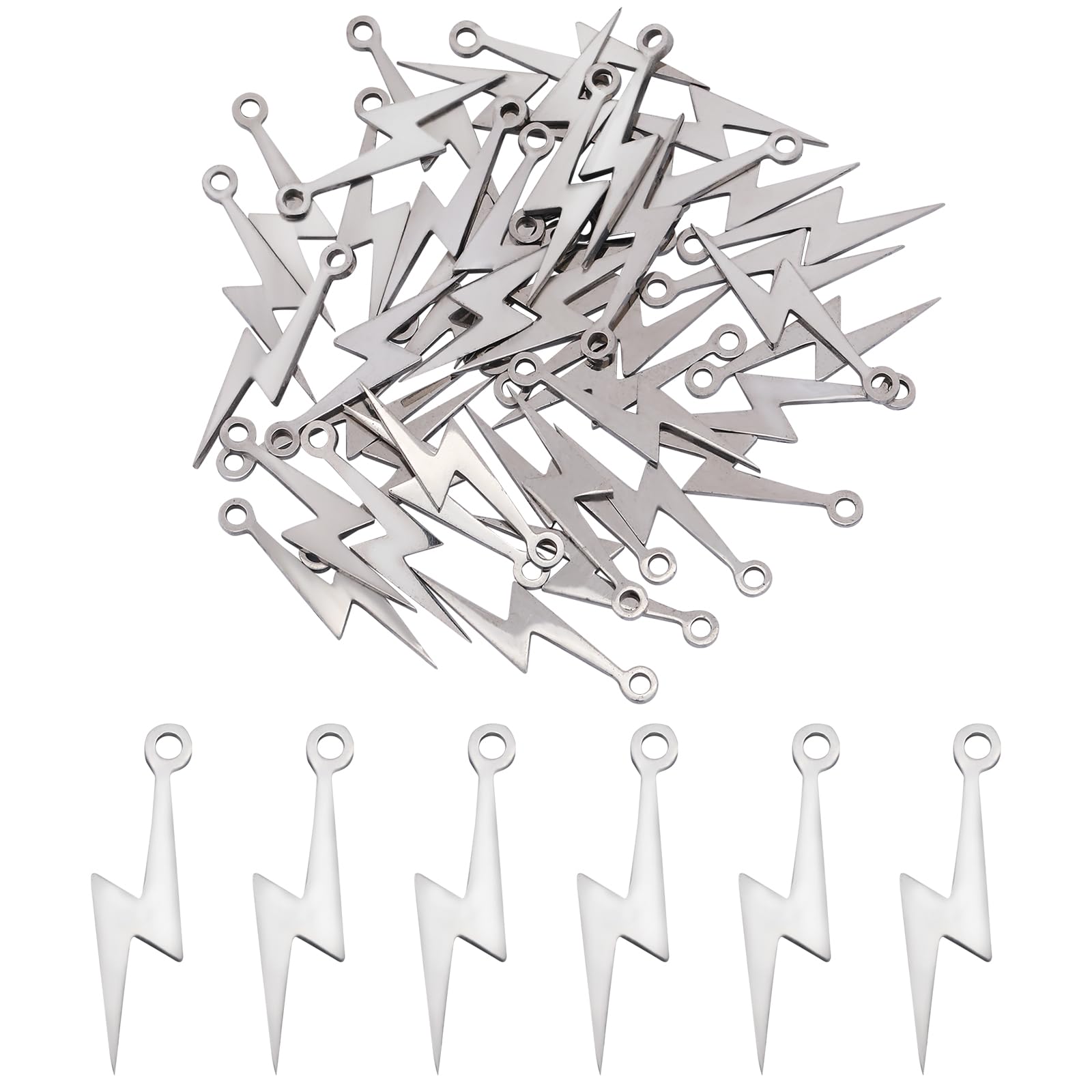 LEGENTLISUR 50Pcs Lightning Bolt Charms Pendants Stainless Steel Flash Thunder Charms Vintage Dangle Pendants Hypoallergenic for Jewelry Making
