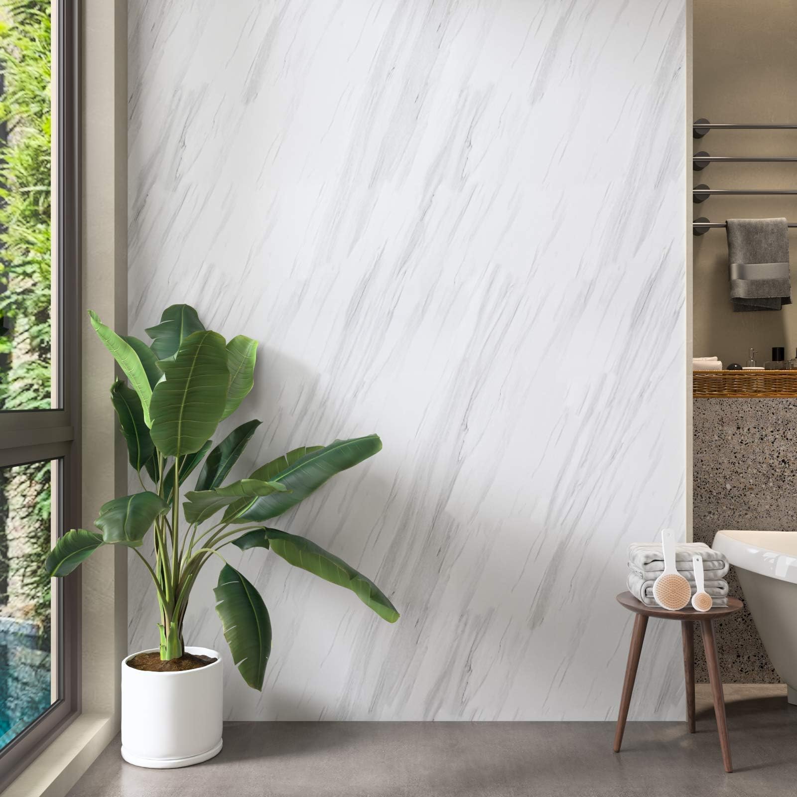 Stickyart Vinilo Adhesivo Muebles Blanco Marmol 90x400 cm Vinilos Para Encimeras de Cocina Revestimiento Autoadhesivo para Escritorio Cocina Encimera Armario Estantería Pegatina Impermeable