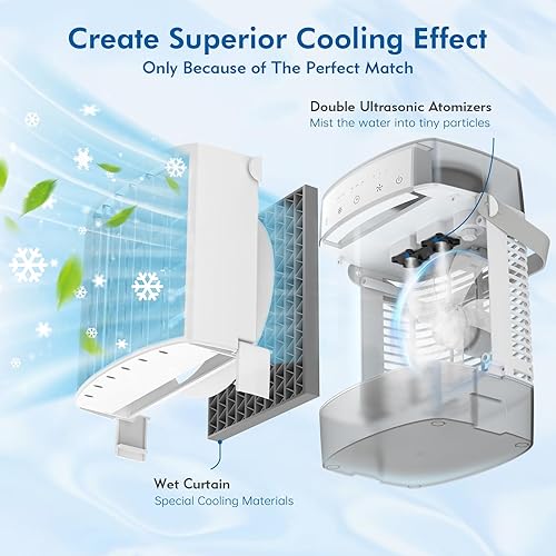 Miniatura 2 de Aire acondicionado portátil, unidad de CA pequeña de 3 velocidades, enfriador de aire evaporativo con función de temporizador, luz nocturna de 7