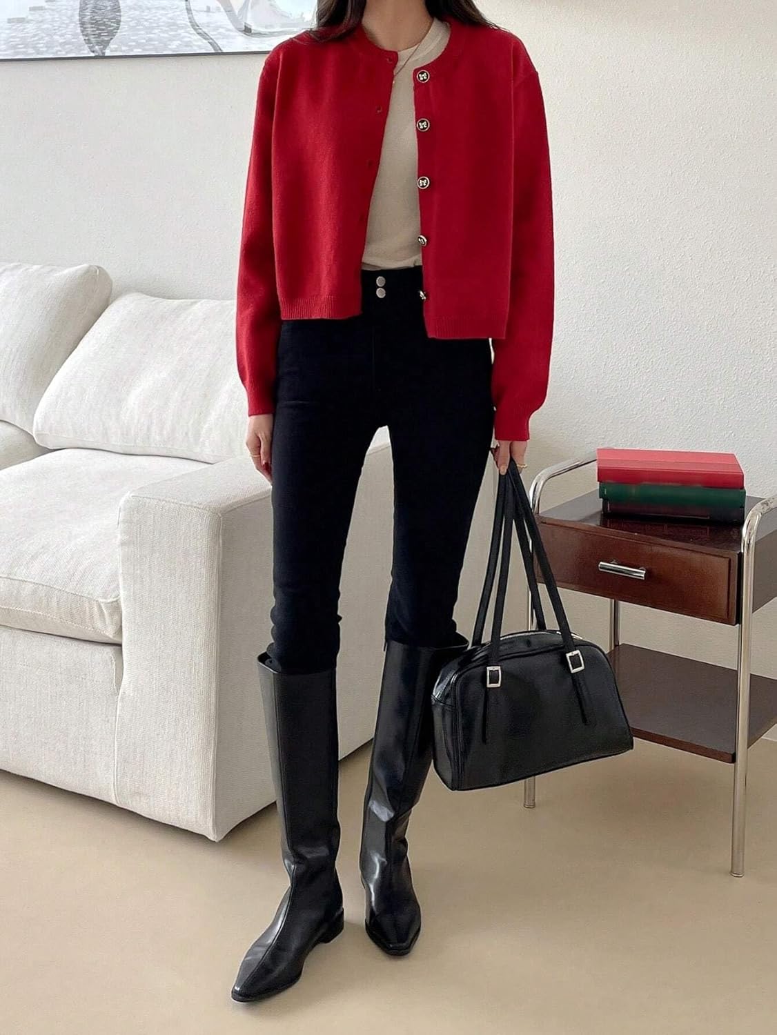 Women's Trench Coat Casual Button Front Cardigan Long Sleeve Round Neck Classic Overcoat