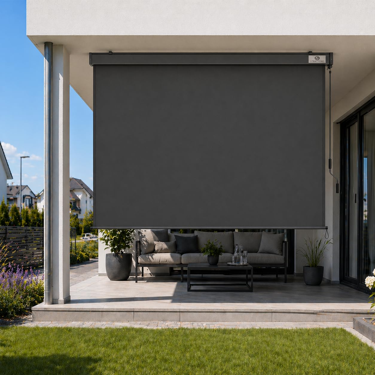 Store Vertical Extensible 180x250 cm Balcon Store Roulant Extérieur - Blocage des UV avec Manivelle et Cassette du Vent pour Balcon Terrasse Patio Jardin d'Auvent Protection - Anthracite