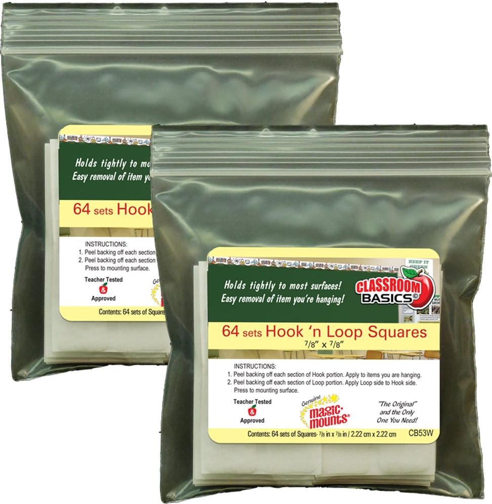 Magic Mounts Hook N Loop 7/8" Squares, 64 Sets - 2 Pack