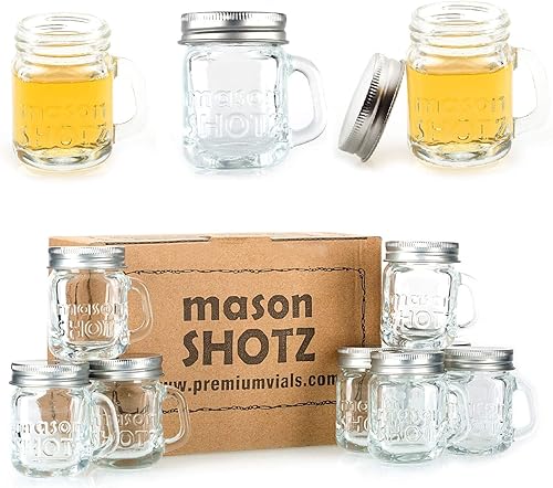 Frascos premium  Mini Mason Jar vasos de chupito con asas juego de 8  Tapas a prueba de fugas  Ideal para disparos bebidas regalos velas y