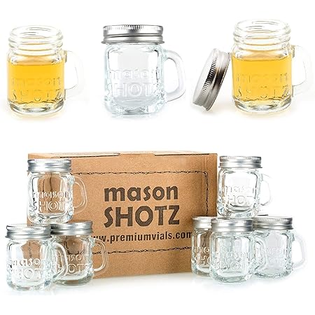 Premium Vials - Mini Mason Jar Shot Glasses with Handles (Set of 8) – Leak-Proof Lids - Great For Shots, Drinks, Favors, Candles And Crafts