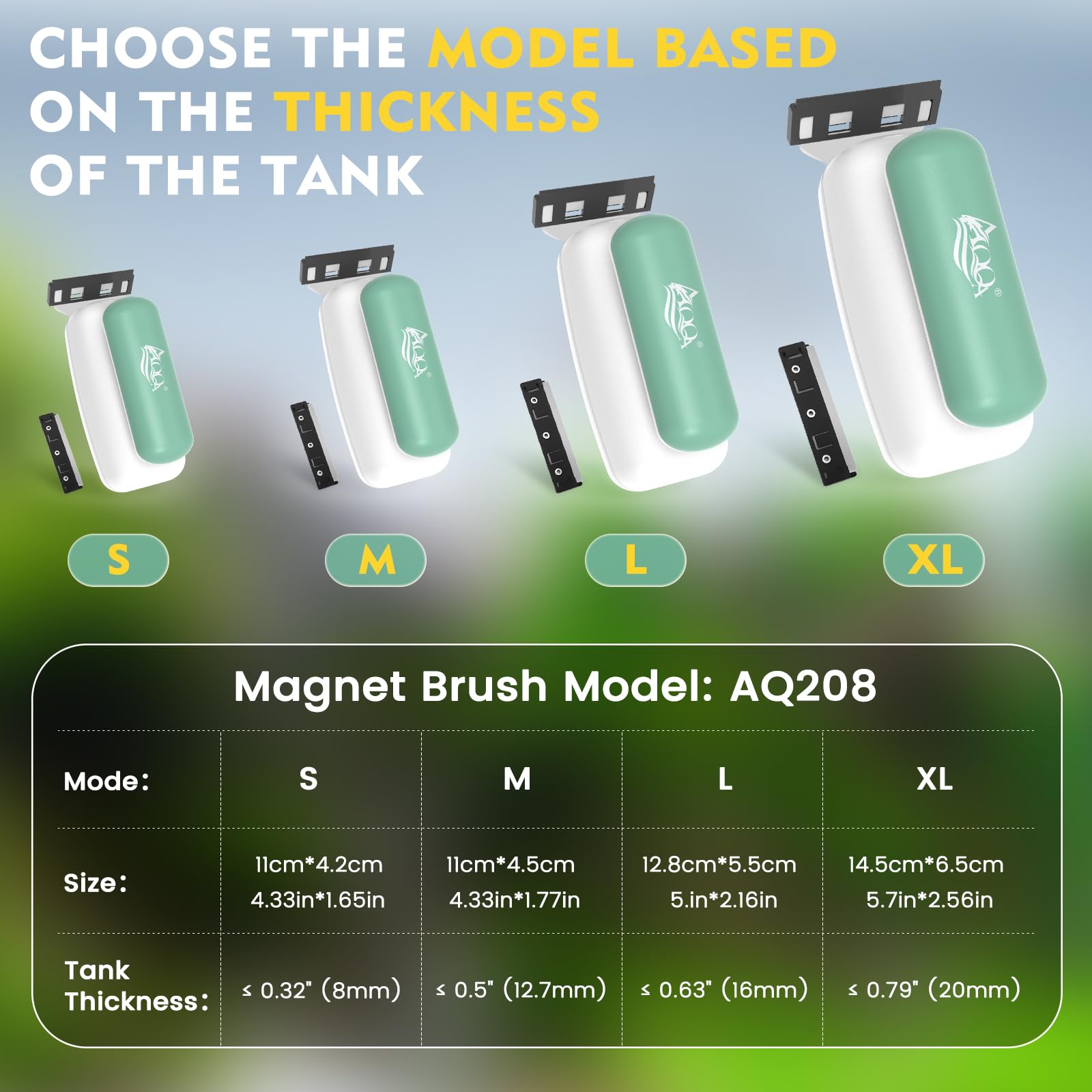 AQQA Aquarium scheibenreiniger, Upgrade Starke Aquarium Magnet Scheibenreiniger mit 2 abnehmbaren Schabern für Glasaquarien (M)