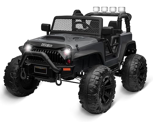 Kidzone Vehículo eléctrico grande de 2 plazas para niños de 12 V, con control remoto para padres, puertas dobles, cinturón de seguridad, luces LED,
