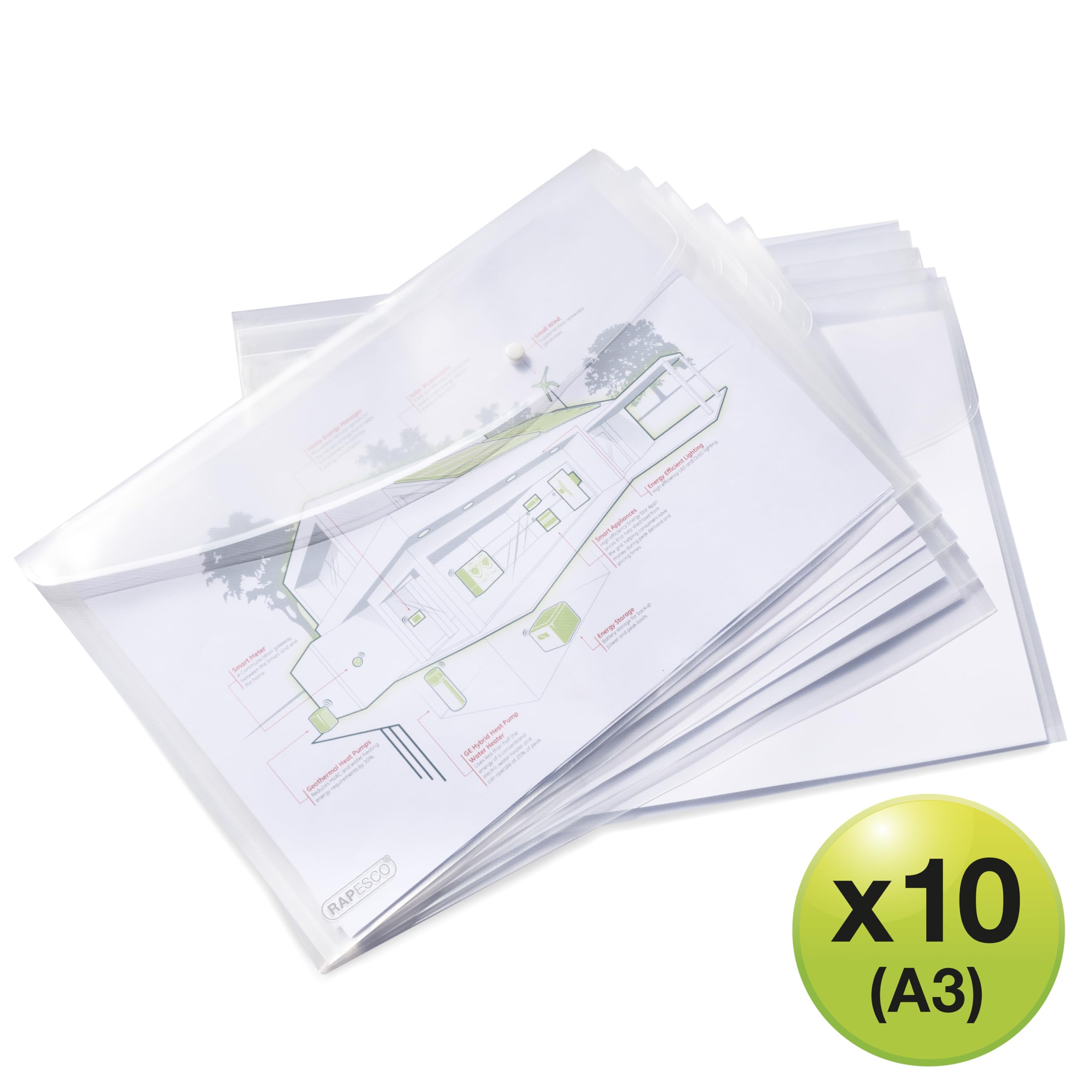 Rapesco 1817 ECO Recyklingowanego Plastikowe Portfele, A3, Opakowanie 10 | Przezroczysty