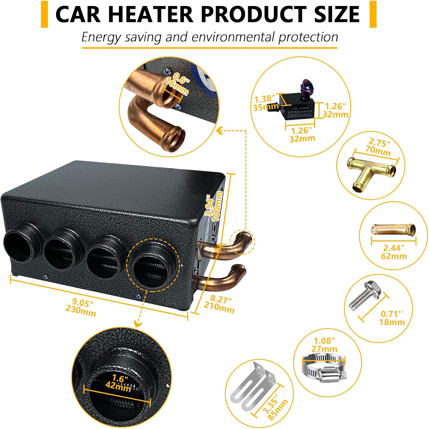 12V Car Universal Underdash Auxiliary Heater,Compact Hydronic Heater,3-Speed Compact Hydronic Heater,Winter Automotive Air Defroster With 4 Front Vents for Truck,Harvesters,Boat