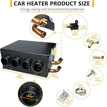 12V Car Universal Underdash Auxiliary Heater,Compact Hydronic Heater,3-Speed Compact Hydronic Heater,Winter Automotive Air Defroster With 4 Front Vents for Truck,Harvesters,Boat
