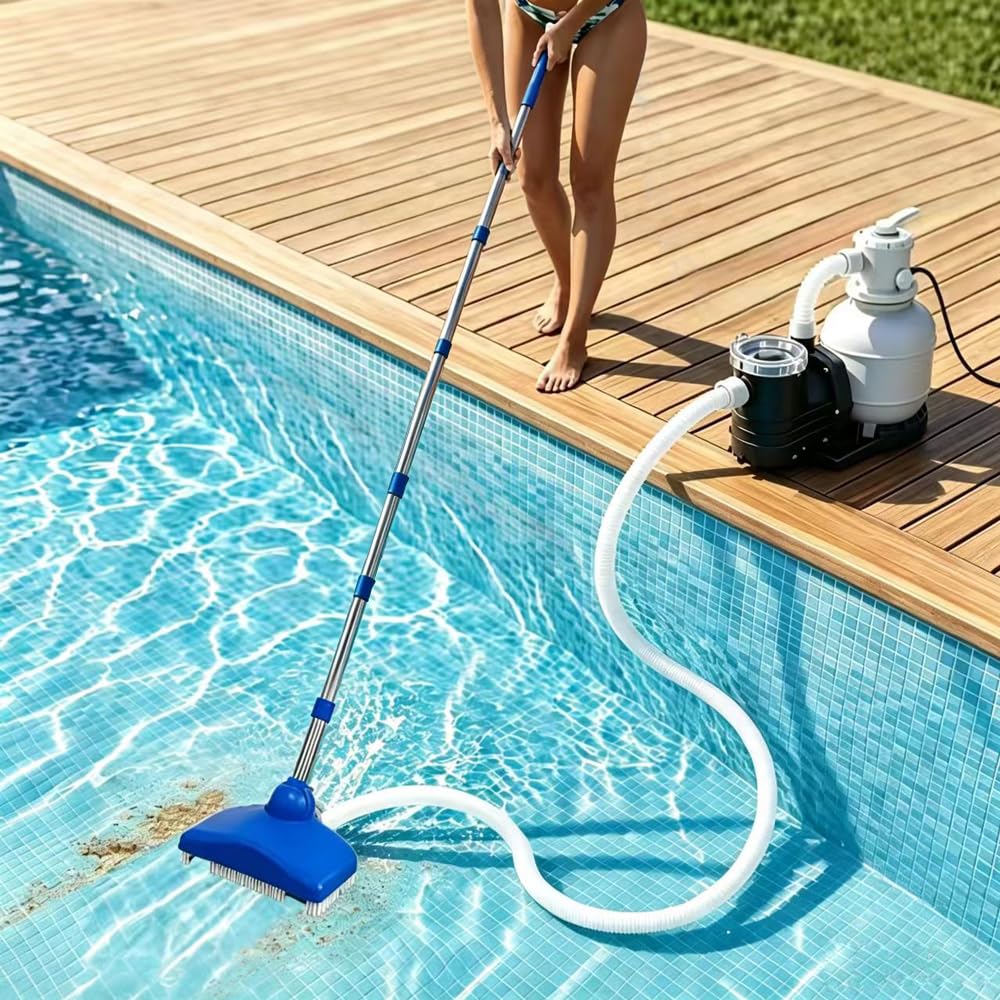 Aspirateur de piscine avec tige télescopique 2,3 m avec tuyau rétractable de 3,5 m - Aspirateur de piscine - Kit de nettoyage pour piscines, spas, jacuzzis