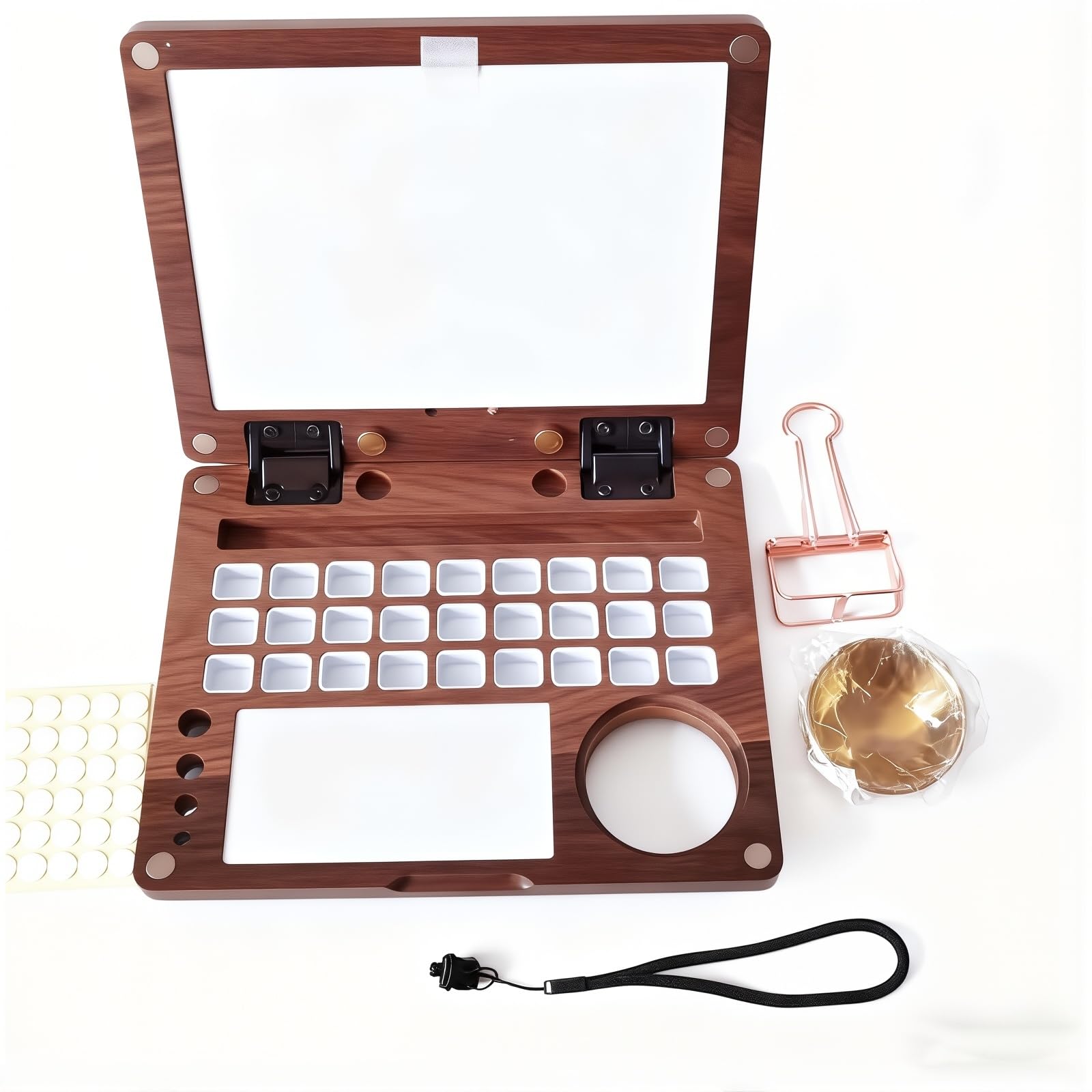 Caja de paleta de acuarela de madera, caja de pintura portátil de viaje con taza de limpieza de pinceles y clips de metal para pintura al aire libre