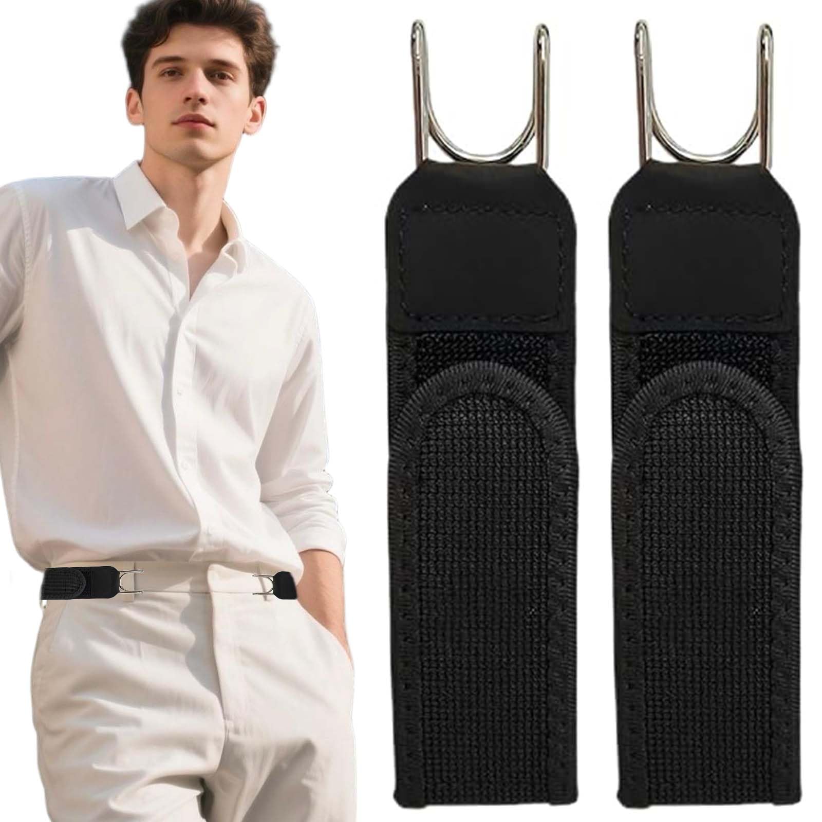 jinduodf 2 Pcs Buckleless Belts for Men & Women, No Buckle Elastic Belt with Metal Hook, Stretch Adjustable Tactical Belt for Jeans Trousers, Black Waistband Fasteners for Slightly Loose Pants