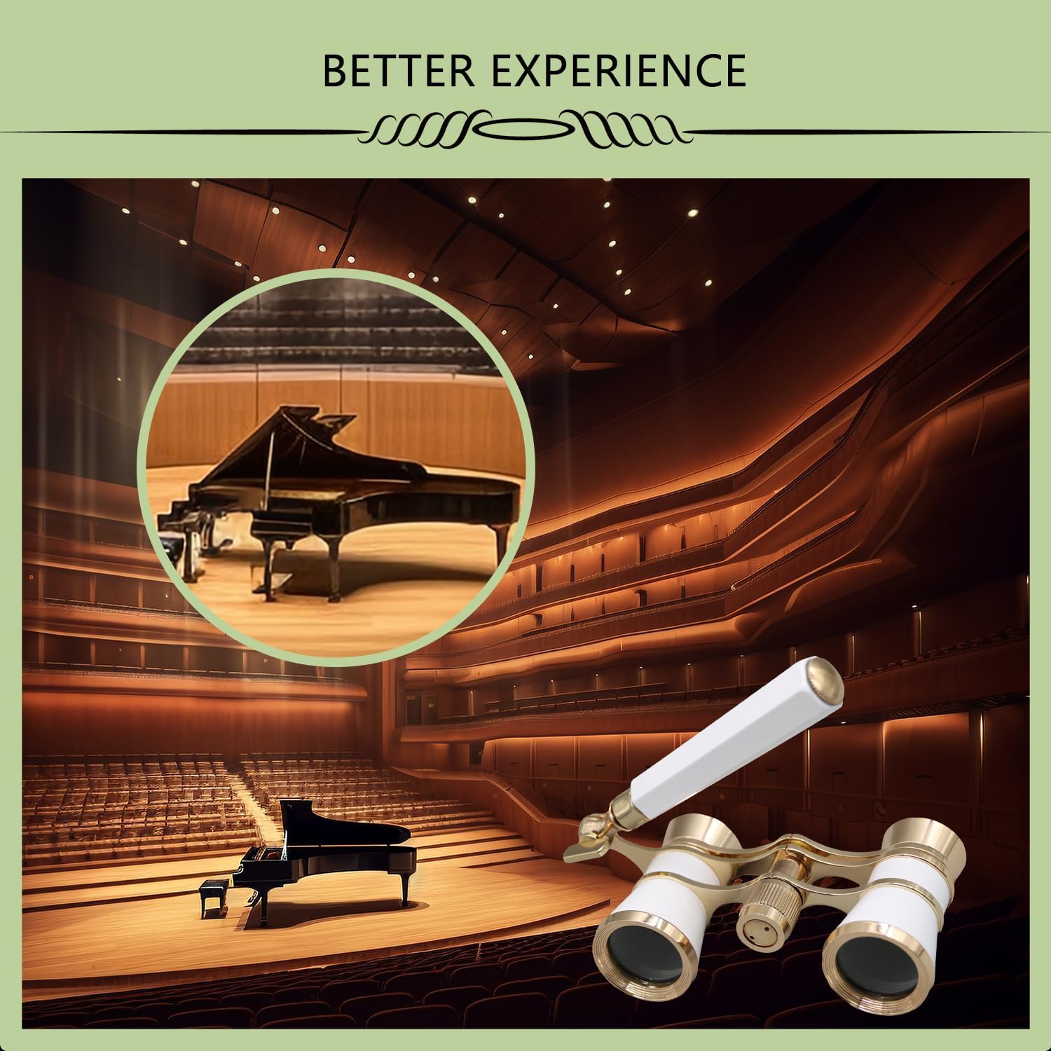 BLACKICE Opera Glasses, 3X25 Theater Binoculars, Mini Compact Opera Glasses with Adjustable Handle, Portable Binoculars for Women Adults Kids, Ideal for Concert Theater Opera (White with Handle)