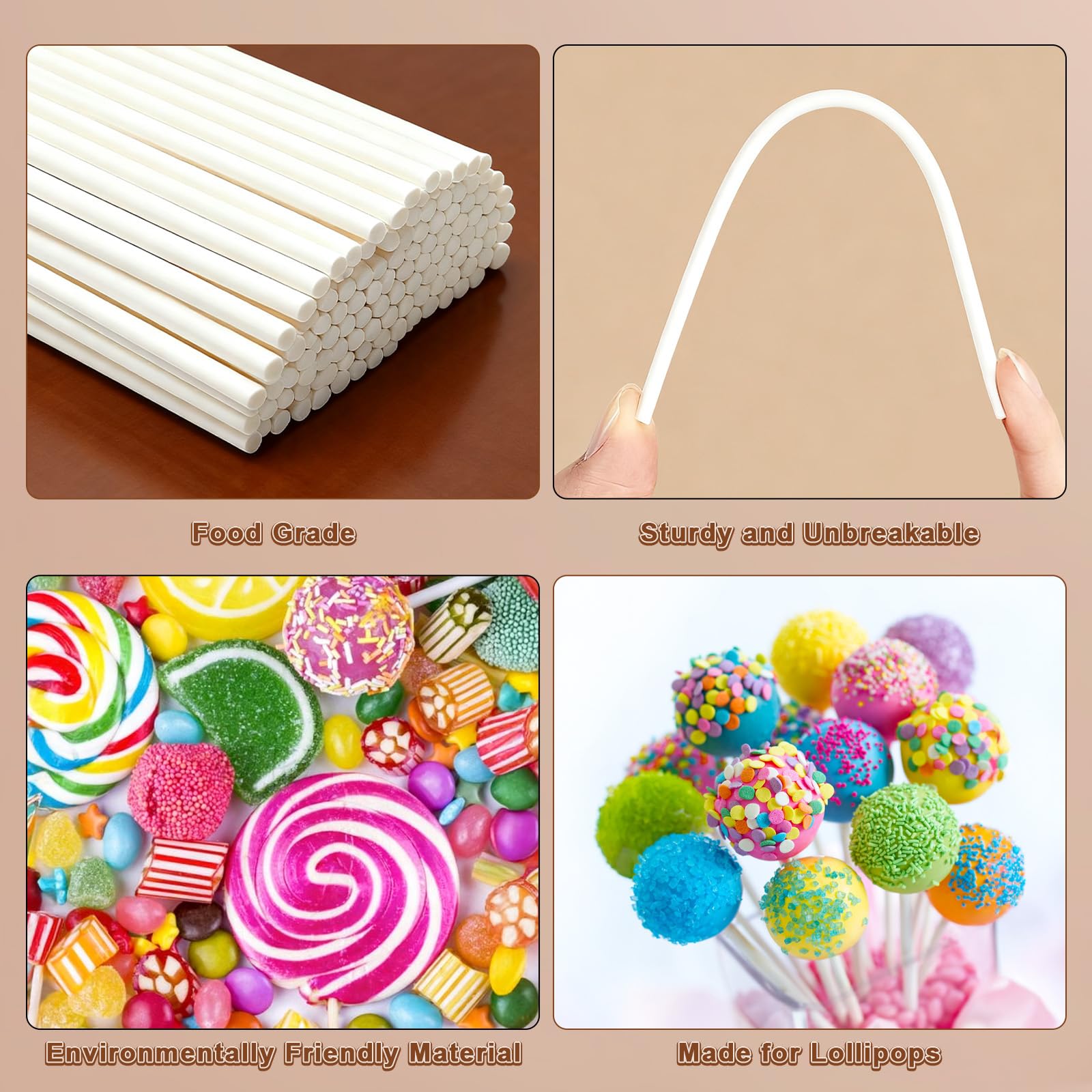 Bâtonnets en Papier pour Cake pops 15 cm x 3,5 mm Blancs 100 pièces