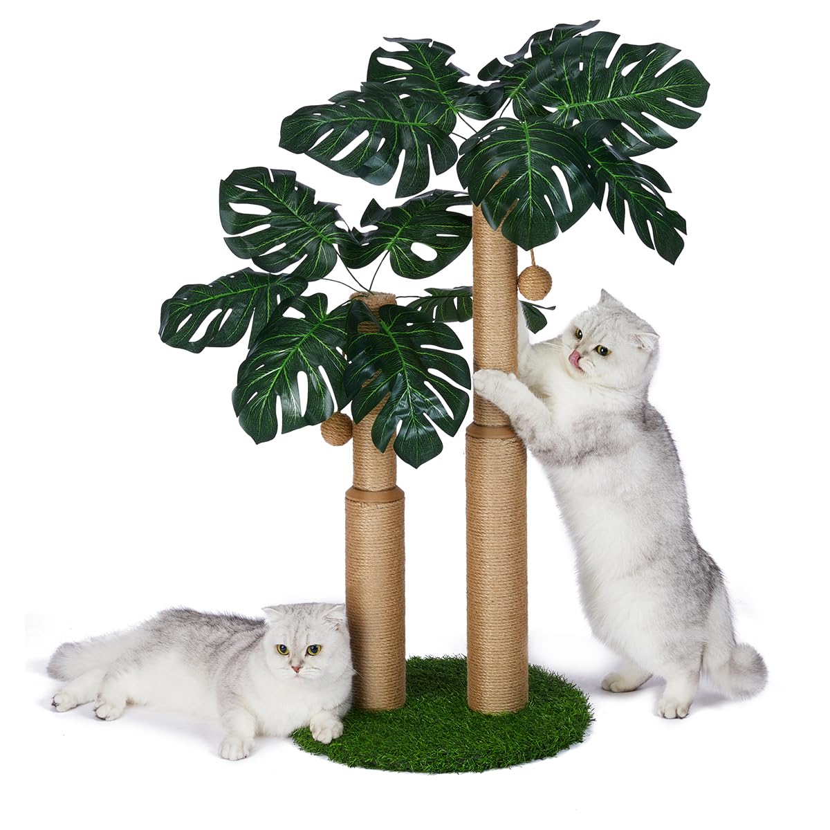 LEMONDA 29.7inch Cat Scratching Post,Cat Scratcher Cat Tree with 2 Sisal Scratching Poles & 2 Interactive Dangling Balls,Cats Scratching Posts for Indoor Kitten & Adult Cats (2 Posts Monstera Tree)