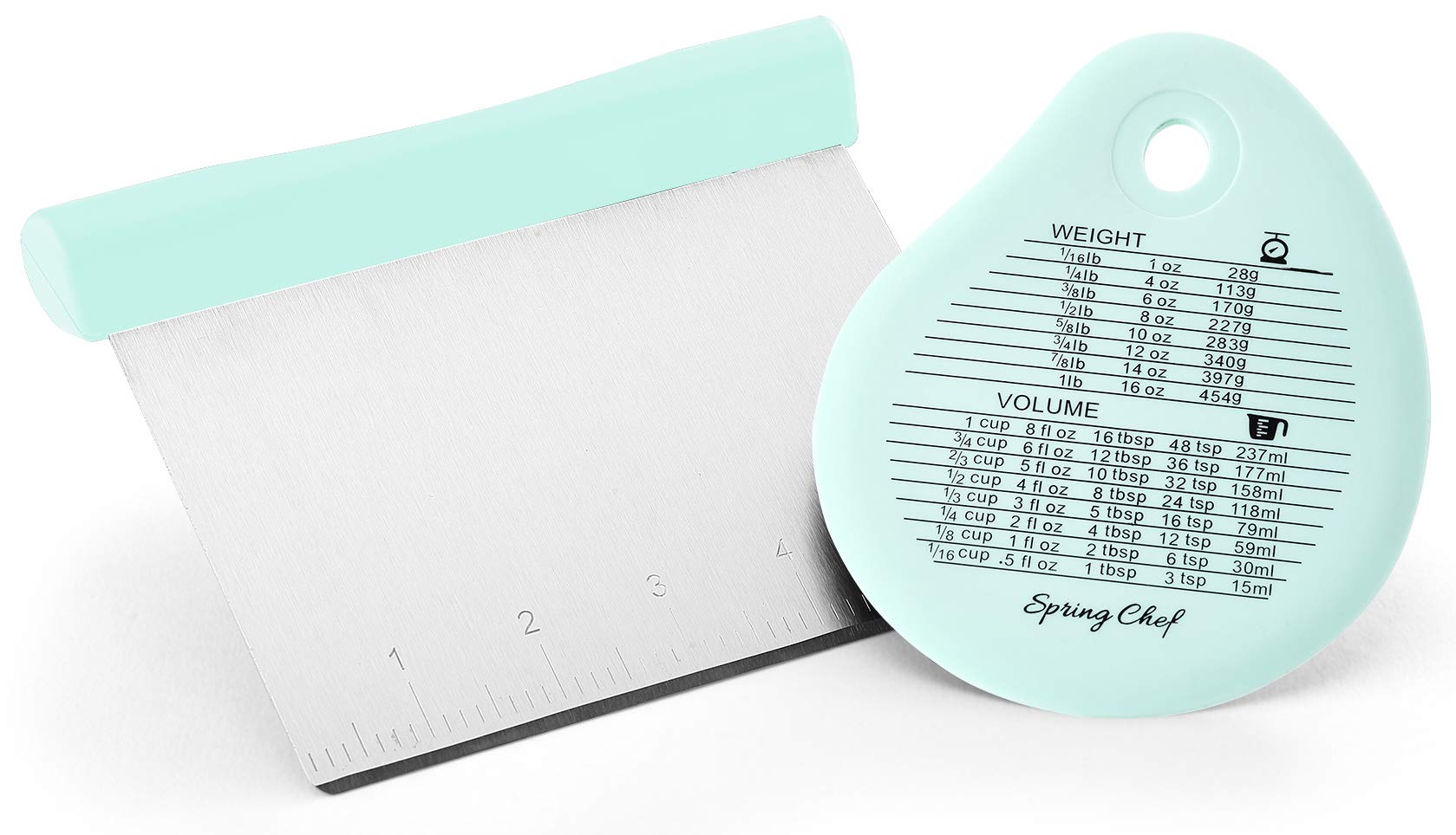 Stainless Steel Dough Scraper, Pastry Scraper, Pizza and Dough Cutter, With Bonus Bowl Scraper, Mint - Black