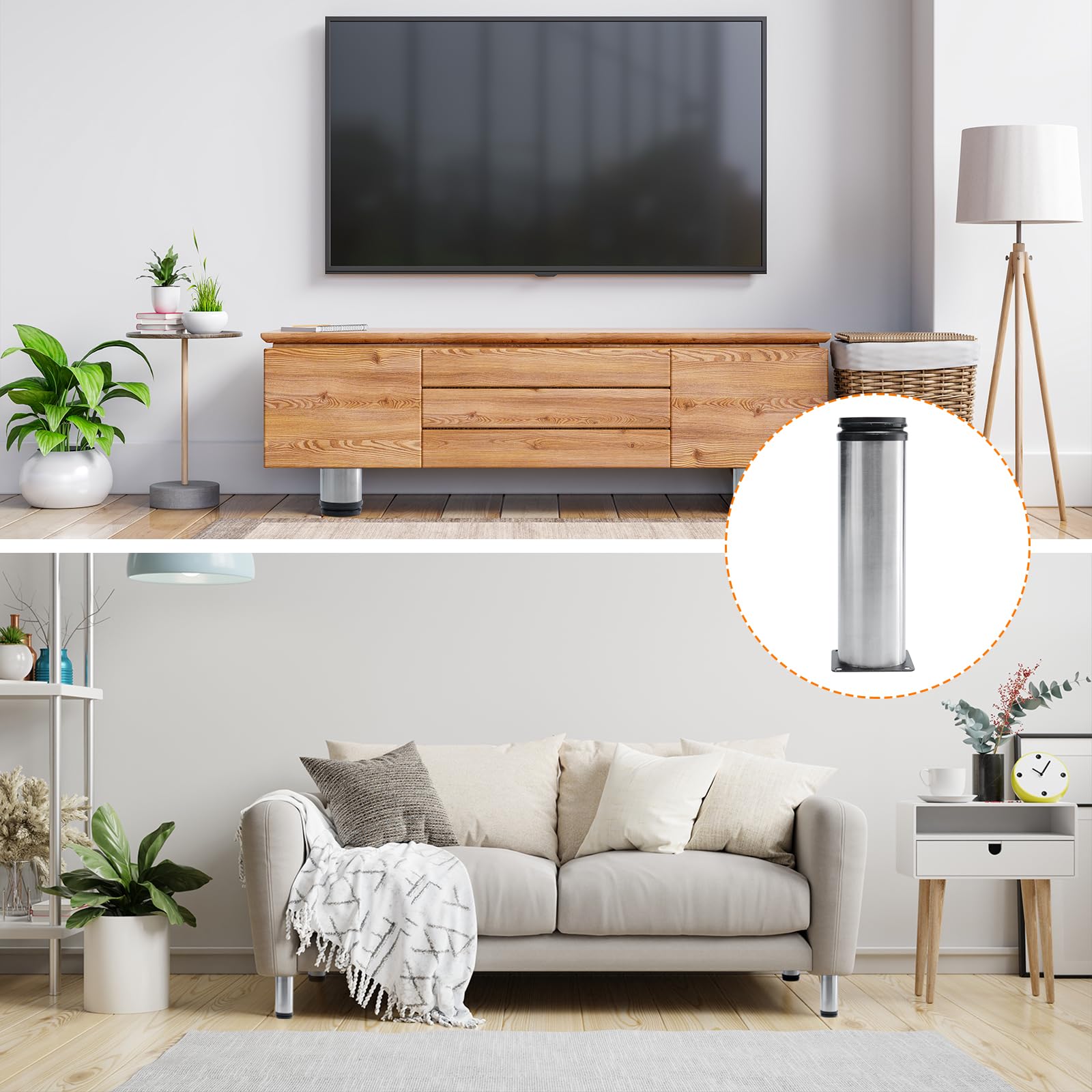 METALLIXITY Furniture Legs (7 Inch Height) 2Pcs, Stainless Steel Furniture Cabinet Metal Legs with Screws - Image 3