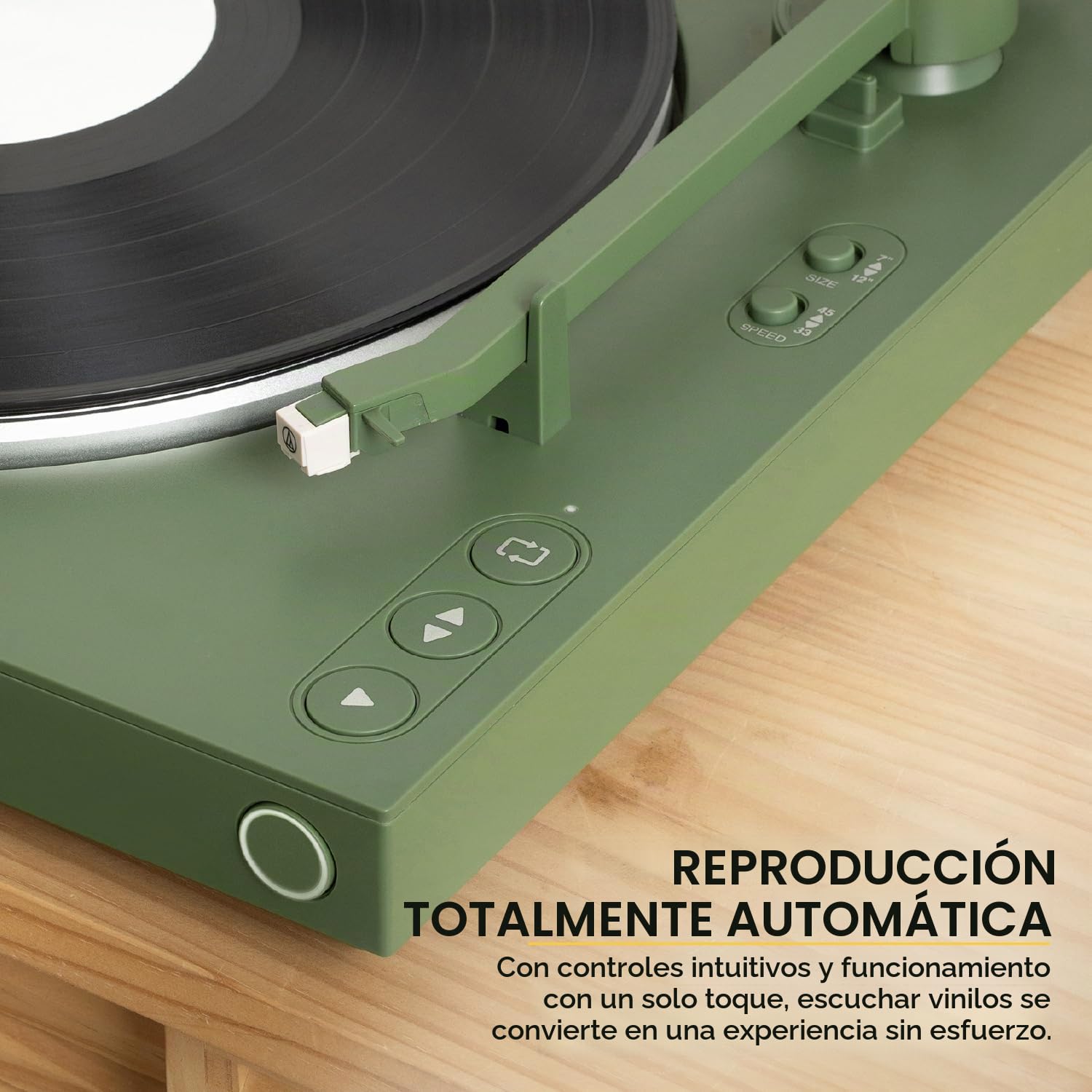 Victrola Tocadiscos Bluetooth Totalmente Automático con Cartucho Audio Technica ATN3600L, Repetición Automática, Reproductor de 2 Velocidades Inalámbrico con Bluetooth, Previo y Plato de Aluminio