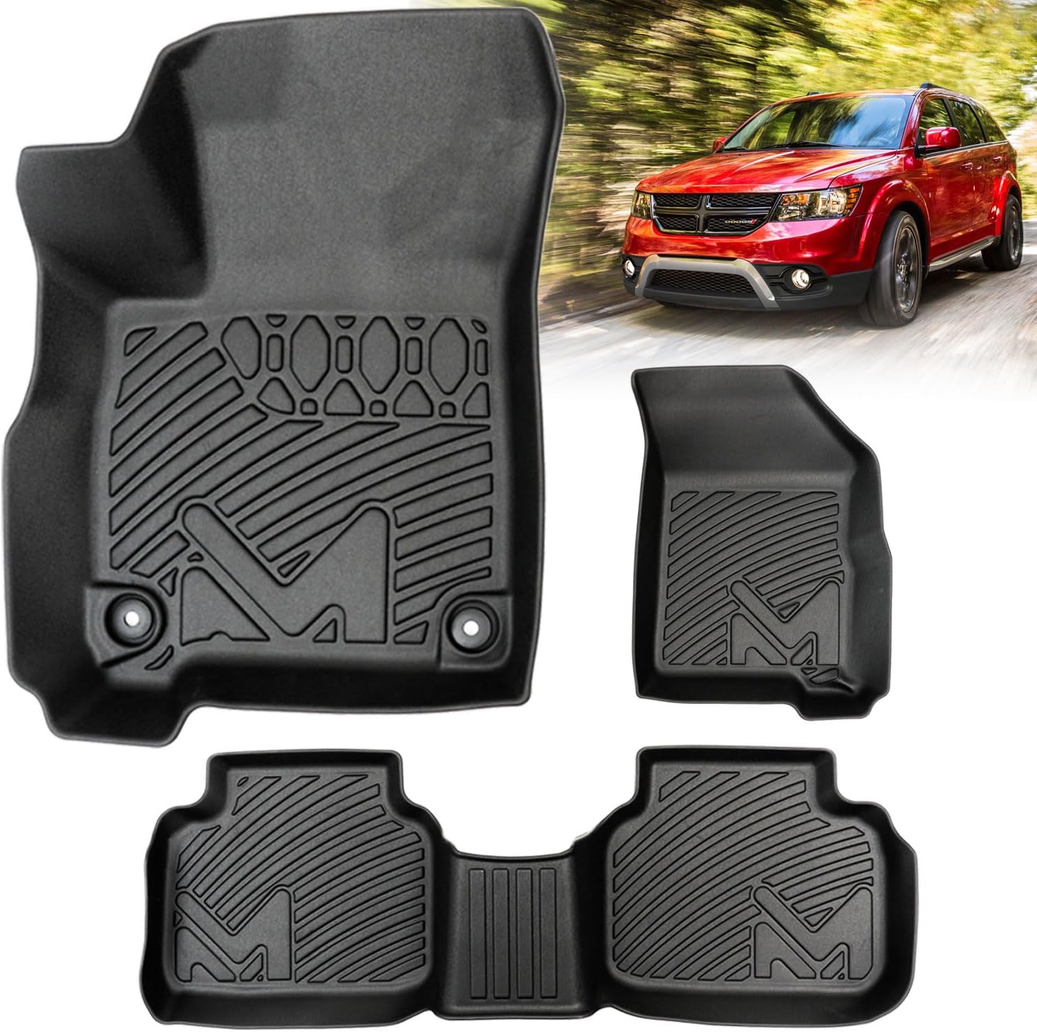 TPE Automotive Floor Mats Custom for 2011-2020 Dodge Journey, All Weather Cover Protection Waterproof Black Floor Liner Front & Rear Row Full Set Car Mats, 3PCS