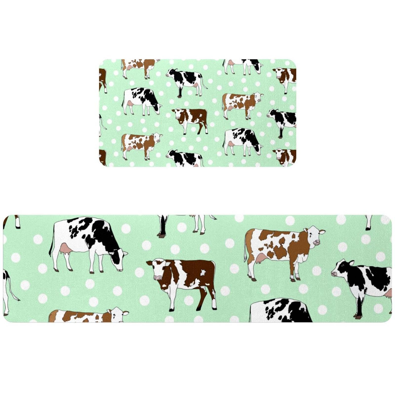 Lot de 2 tapis de cuisine motif vache marron et noir antidérapants