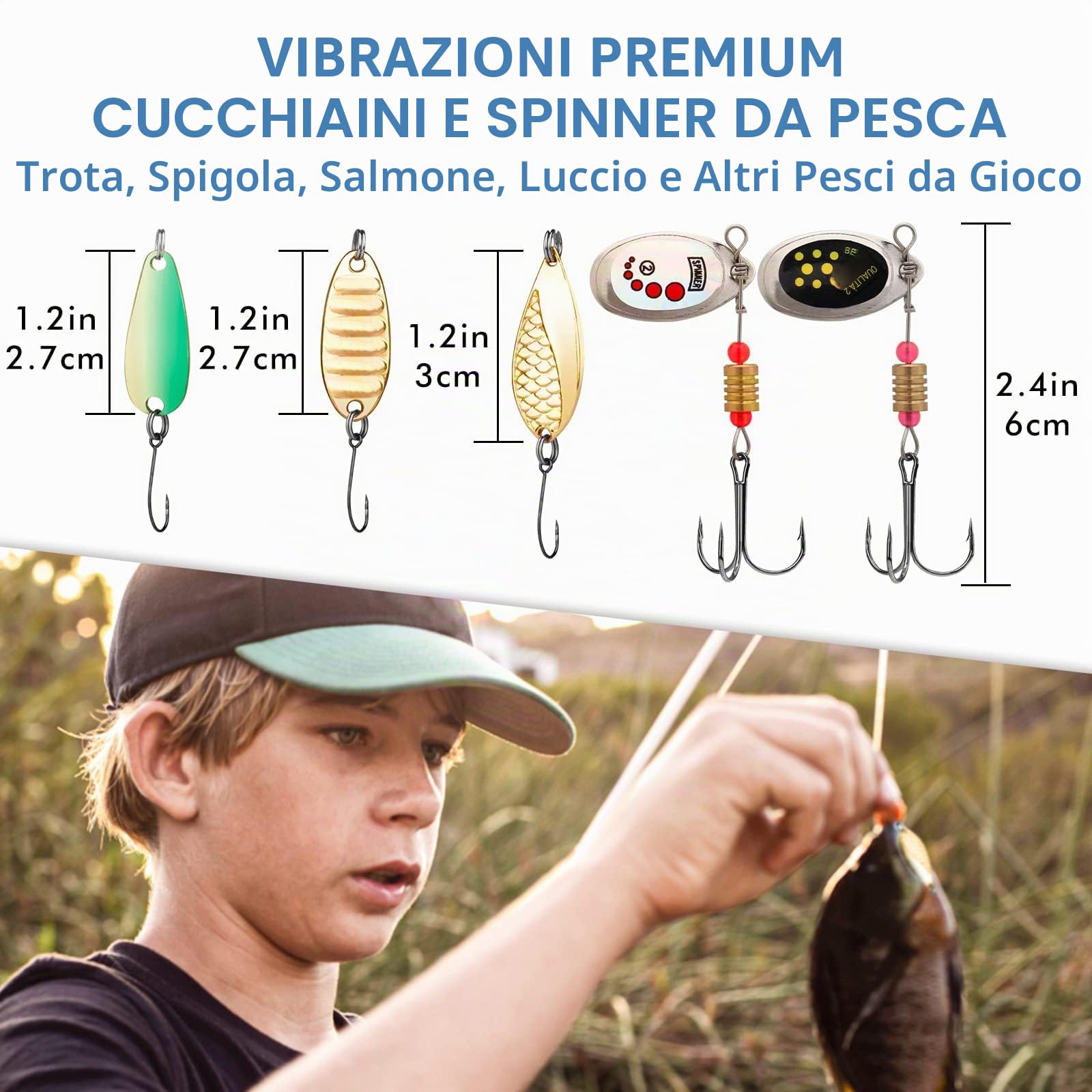 TRUSCEND Set di Esche da Pesca con Scatola per Luccio, Spigola, Trota, Sgombro, Kit di Accessori per la Pesca in Mare, Include Esche in Plastica Morbida, Esche Spinnerbaits, Crankbait, Testa