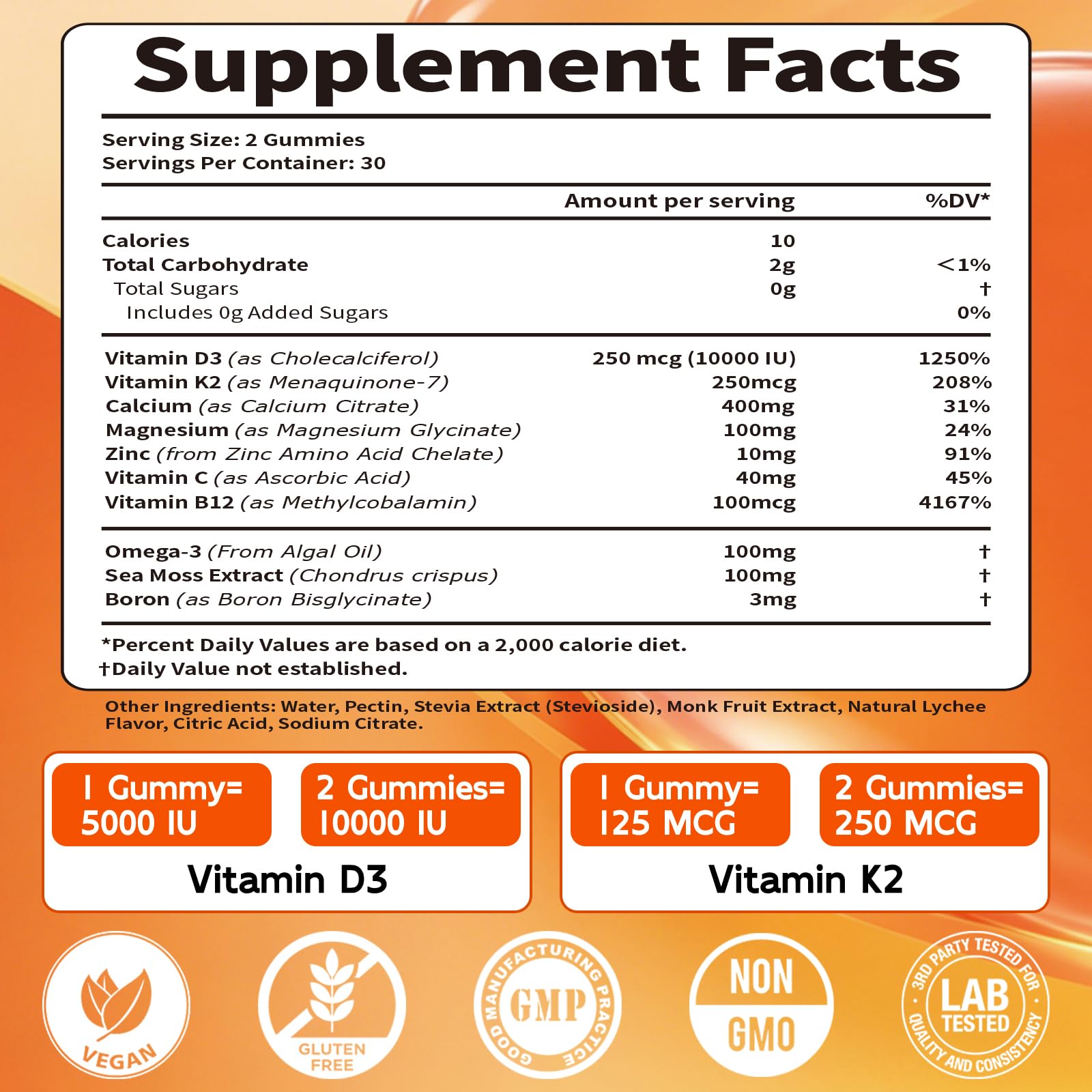 Vitamin D3 K2 Gummies - Vitamin D3 5000IU / 10000 IU and K2(MK-7) 250mcg — Amazon image 3