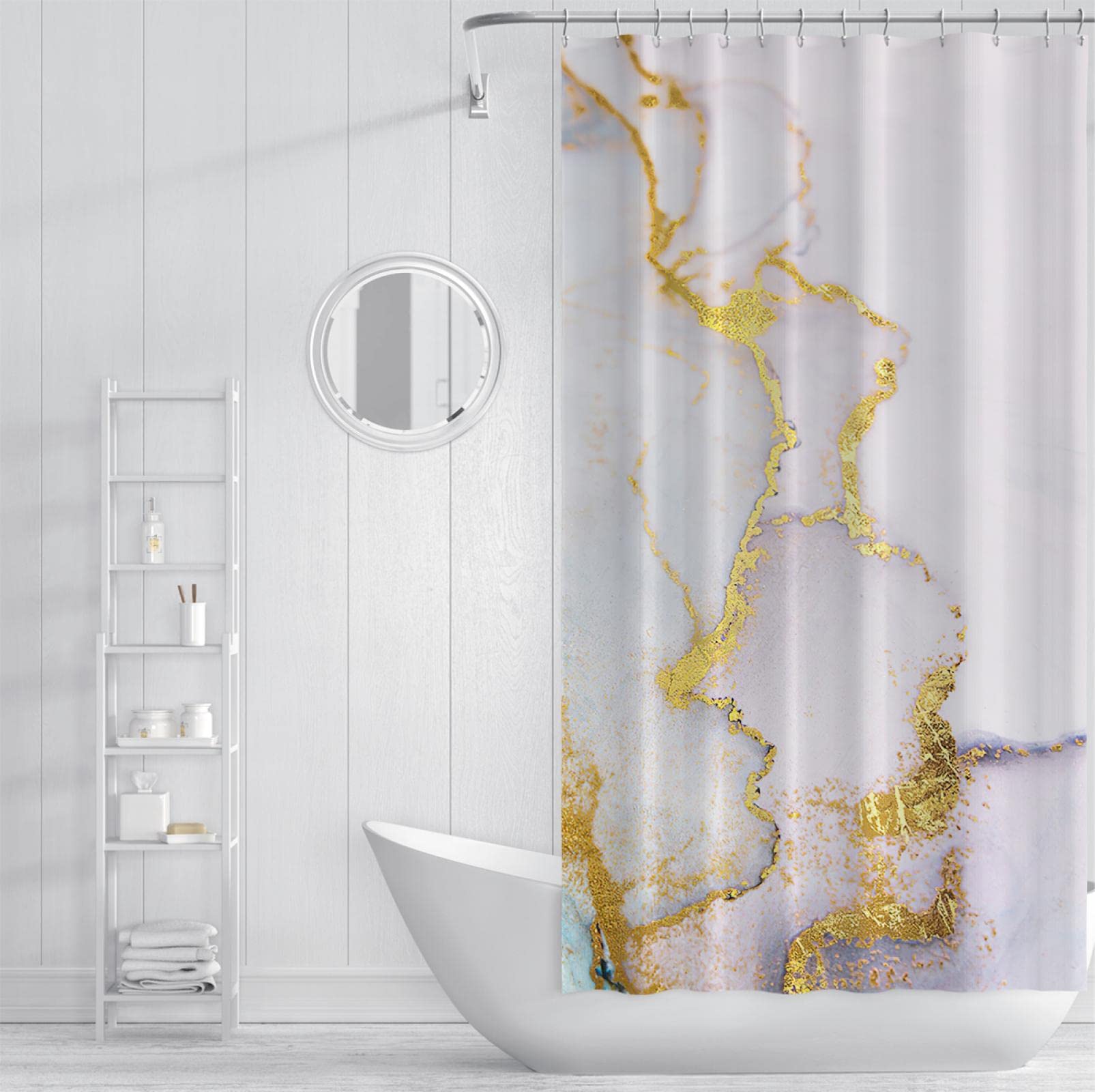 Cortinas de Ducha Gold Marbletexture Sets Arte Abstracto Cortina de baño Tamaños múltiples Easy Care Wet Room Shower Curtain Hotel Quality W260xL180cm