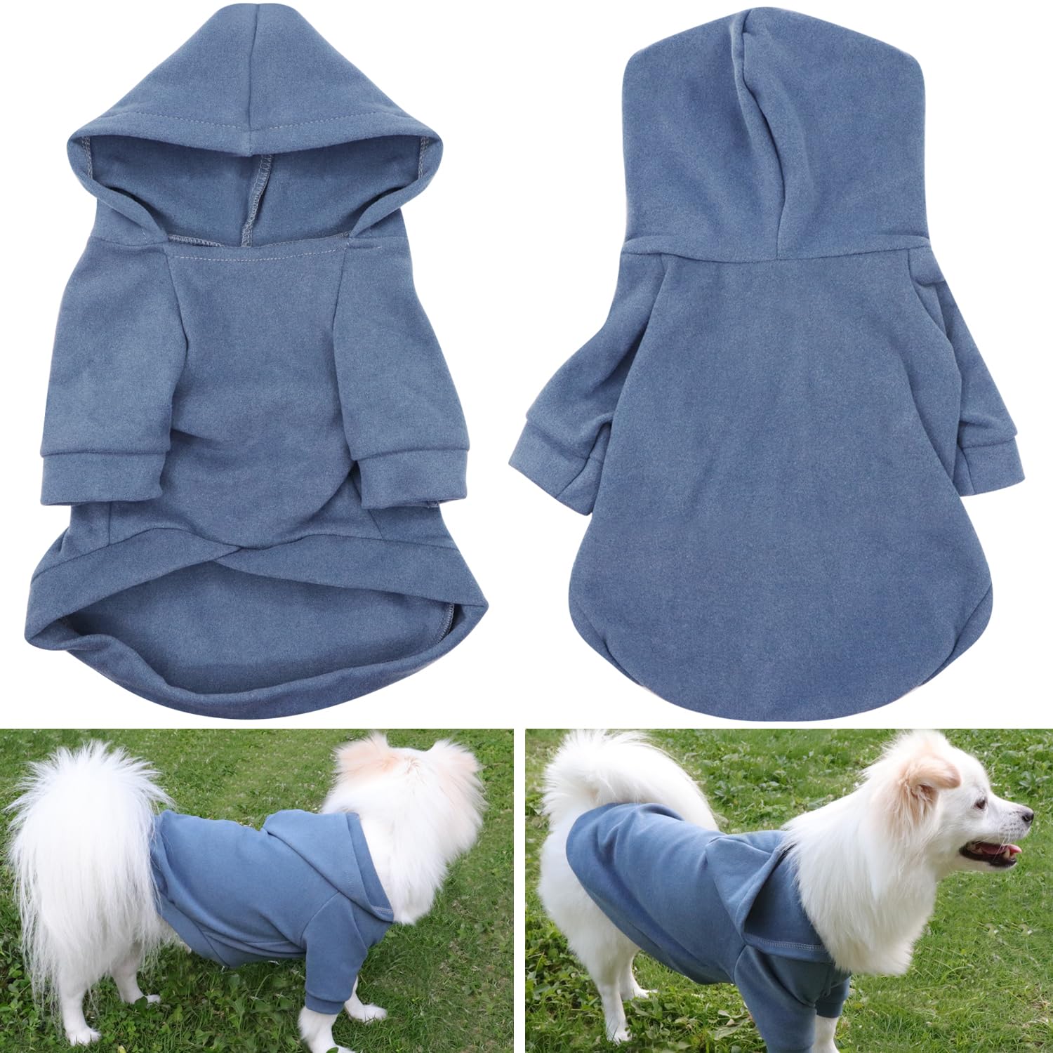 Sweat Capuche Chien, Pull Petite Taille, Chaud et Léger, Tissu Super Doux, Elastique Facile à Porter, Couleurs Vives (XXL, Noir+Bleu Brume)