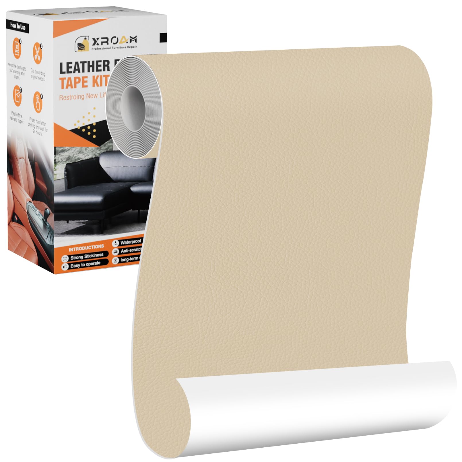 Faux Leather Self-Adhesive 12 x 160 cm Beige Leather Repair Patch, Leather Patches Self-Adhesive, Faux Leather Repair Kit, Leather Patch Self-Adhesive for Sofa, Car Seats, Bags, Jackets-image-16