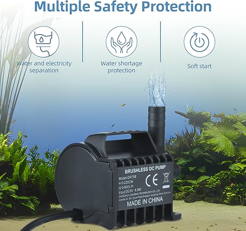 Miniatura 5 de Bomba de agua sumergible eléctrica de 600 LH pequeña bomba de fuente con elevación máxima de 7.2 pies, cable USB de 6.5 pies y base de ventosa, mini