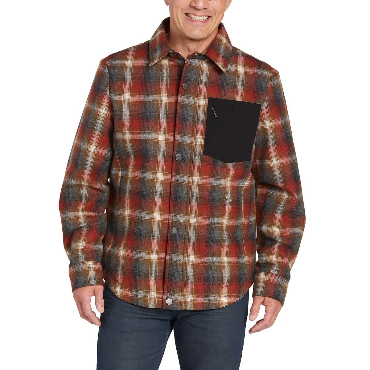 PENDLETON Men's Polyfill Insulation Wool Blend Shirt Jacket (US, Alpha, Small, Regular, Regular, Red (Rust Gray Plaid))