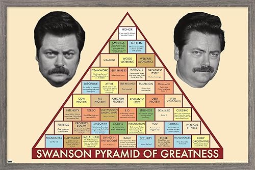 Trends International Parks and Recreation - Póster de pared de pirámide de Ron Swanson, 22.375 x 34 pulgadas, versión enmarcada en madera de granero