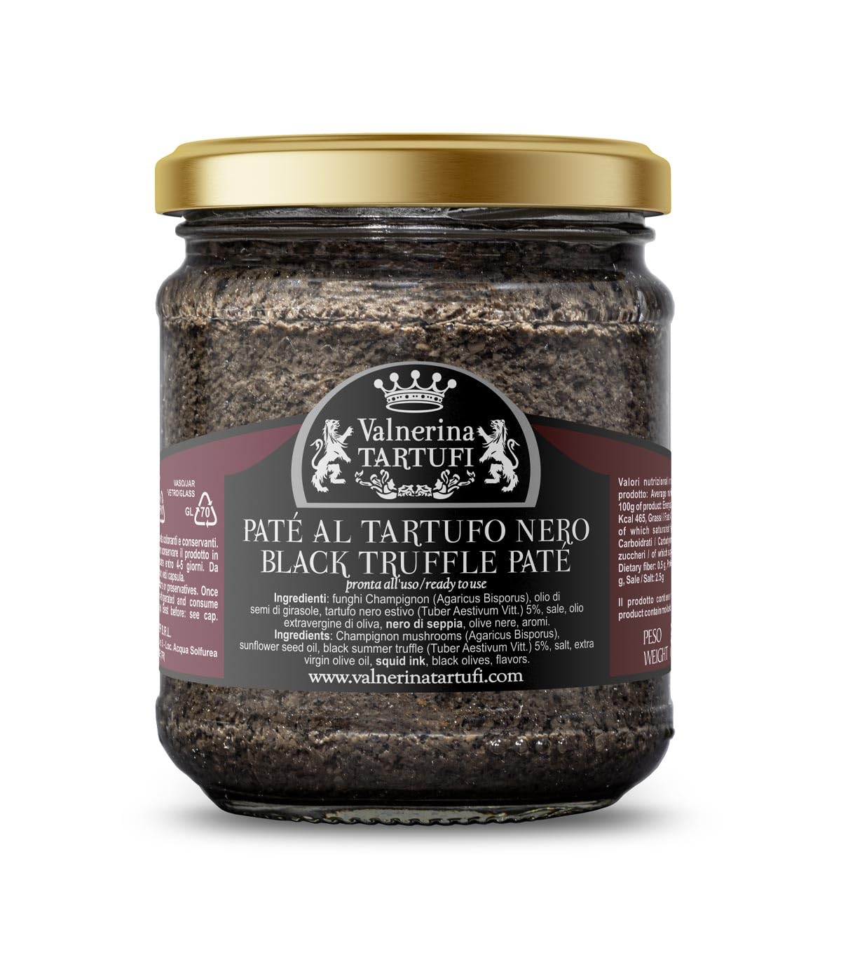 Valnerina Tartufi Black Truffle Patè | Tartufata Sauce with Mushrooms, Truffles, Black Olives | Jar 180 gr.