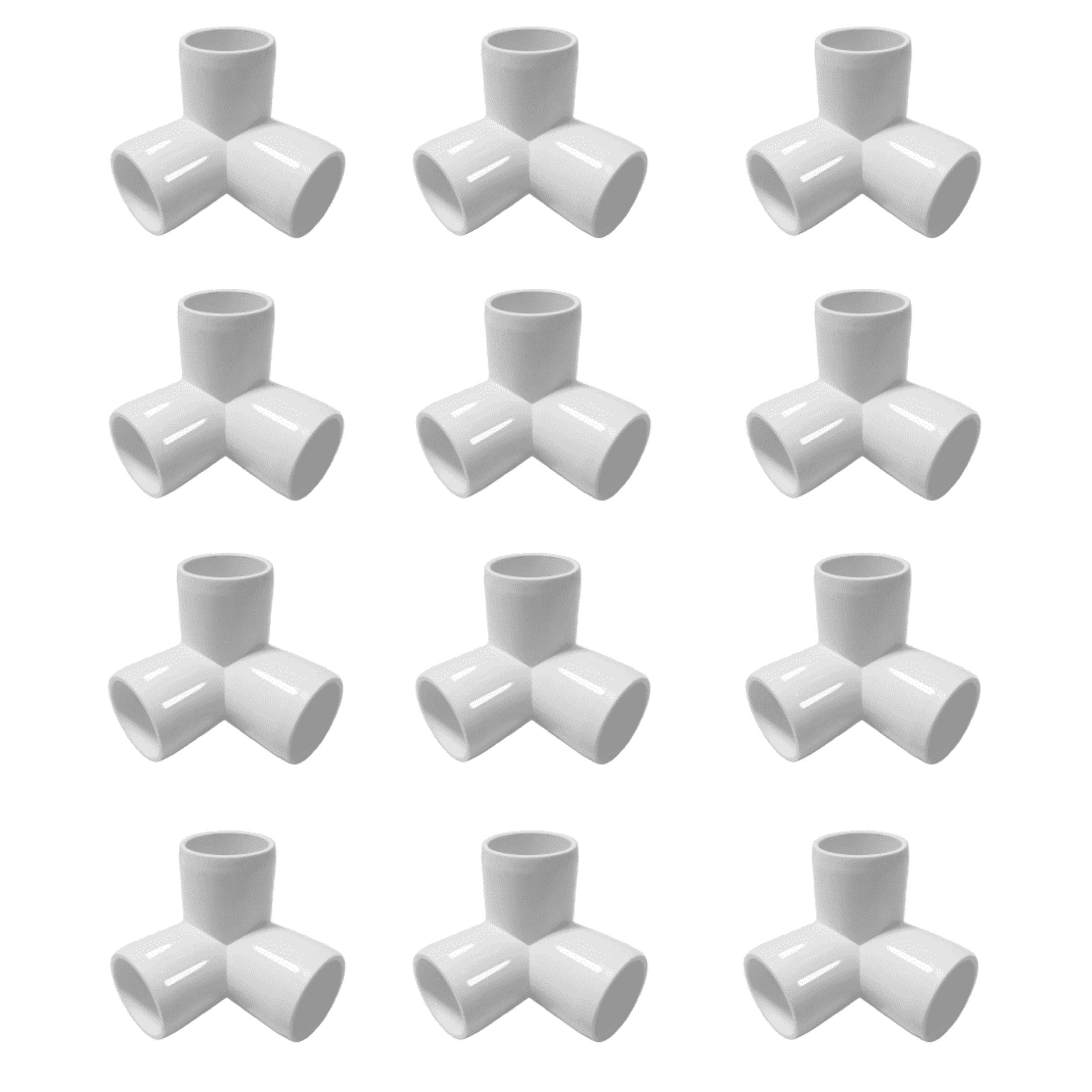 SELLERS360 3Way 1/2 in PVC Fittings Corner Cross Elbow 45 90 Degree for Greenhouse Shed Pipe, Tent Connection Tee, Furniture Build Grade SCH40 [Pack of 12]