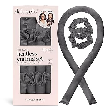Kitsch Satin Heatless Curling Set - Hair Rollers for Heatless Curls | Heatless Hair Curlers for Overnight Curls | Hair Curlers to Sleep in | Heatless Curling Rod Headband | Heatless Curler - Charcoal