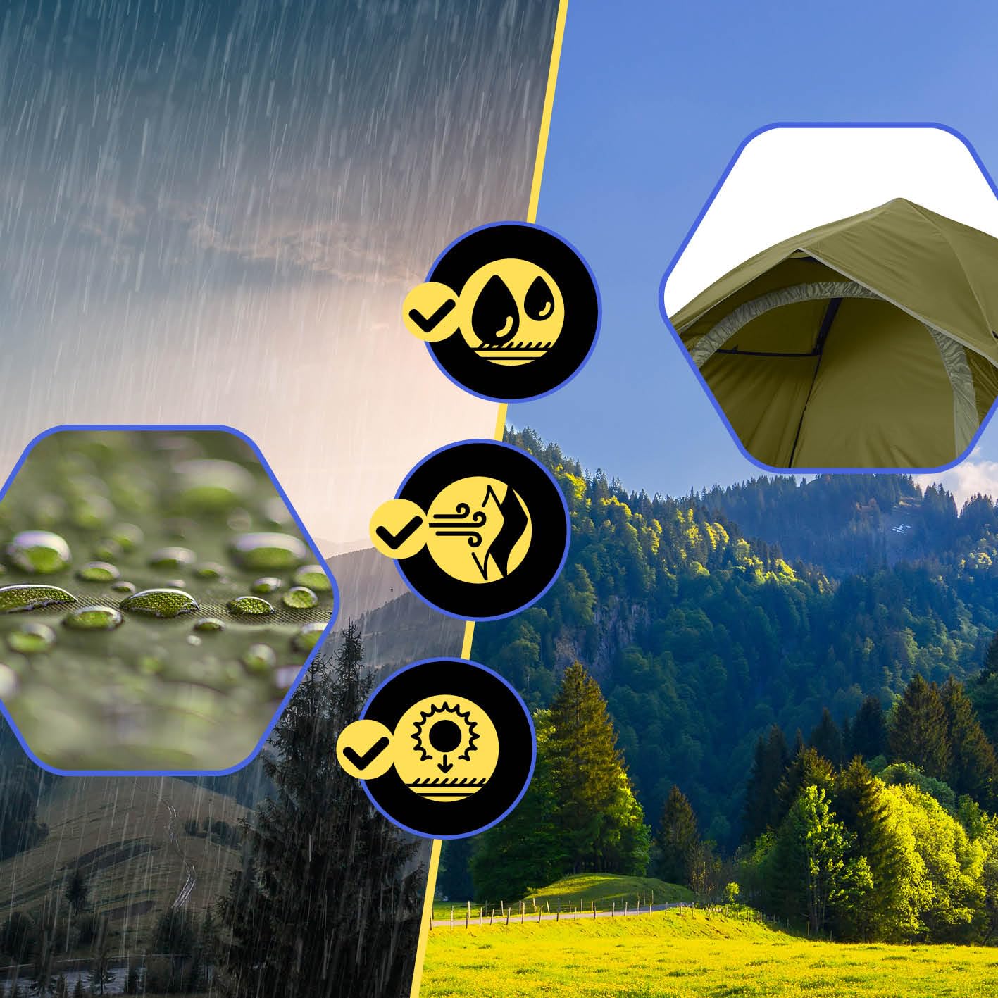 Lumaland Tienda de campaña Outdoor Light Pop Up Ligera para 3 Personas Camping Acampada Festival 210 x 190 x 110 cm Verde