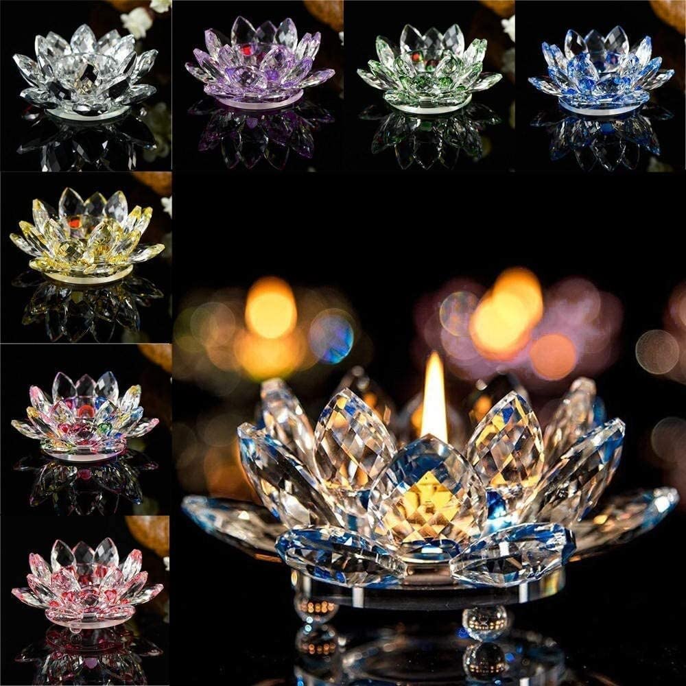 Świeczniki HoldersCrystal kwiat lotosu świecznik na tealighty kryształowe szkło dekoracja stołu Centerpieces buddyjski świecznik Lichtarze (Color : Clear)