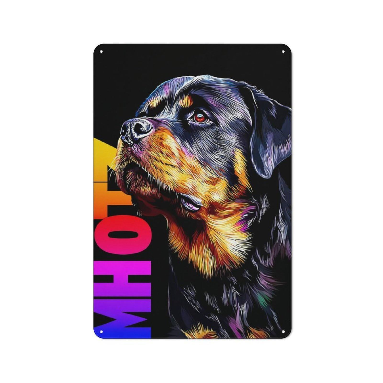 Junmoney Colorful Rottweiler Portrait -2 Industrial Decorative Metal Plaque 30X20cm Featuring Urban Room Decor For Flat, Bar, Studio Or Gallery Wall