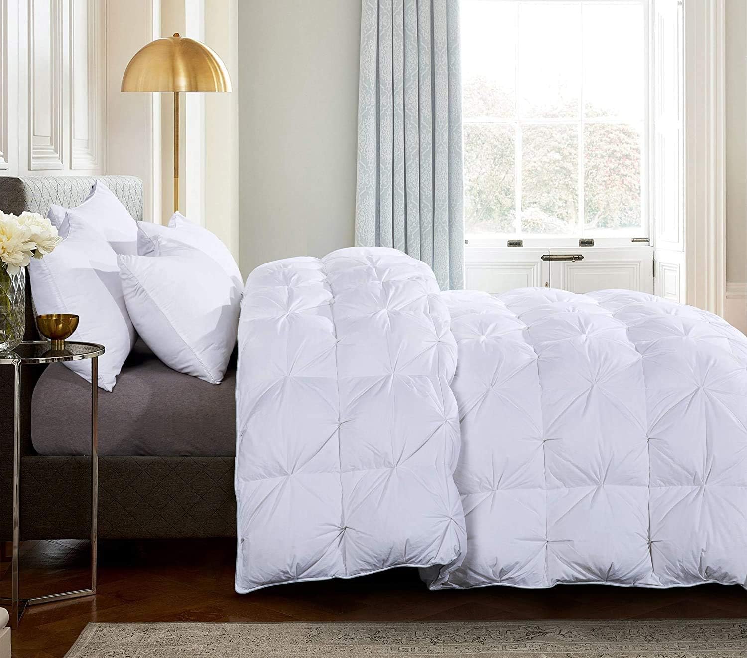 ROYALAY Feather and Down Comforter Queen Size Duvet Insert, Pinch Pleat Design, 55oz Fill Weight, 100% Cotton Shell White with 8 Tabs(Pinch Pleat, Queen)