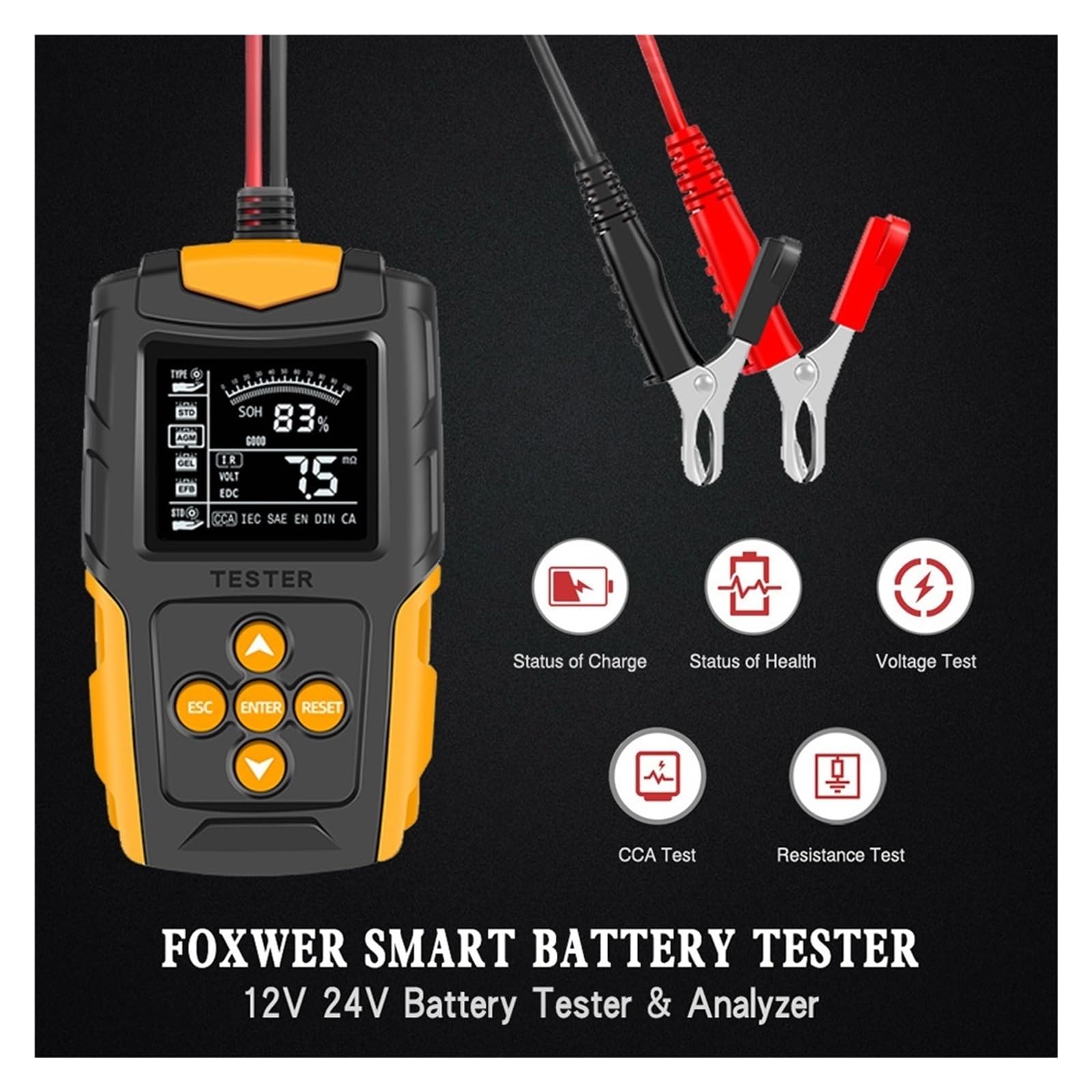 12V 24V Inteligentny Tester Akumulatora Samochodowego LCD Analizator Baterii Narzędzie Testowe Cyfrowy Do Samochodu Ciężarowego Motocykl Łódź Szybkie Dokładne Wykrywanie