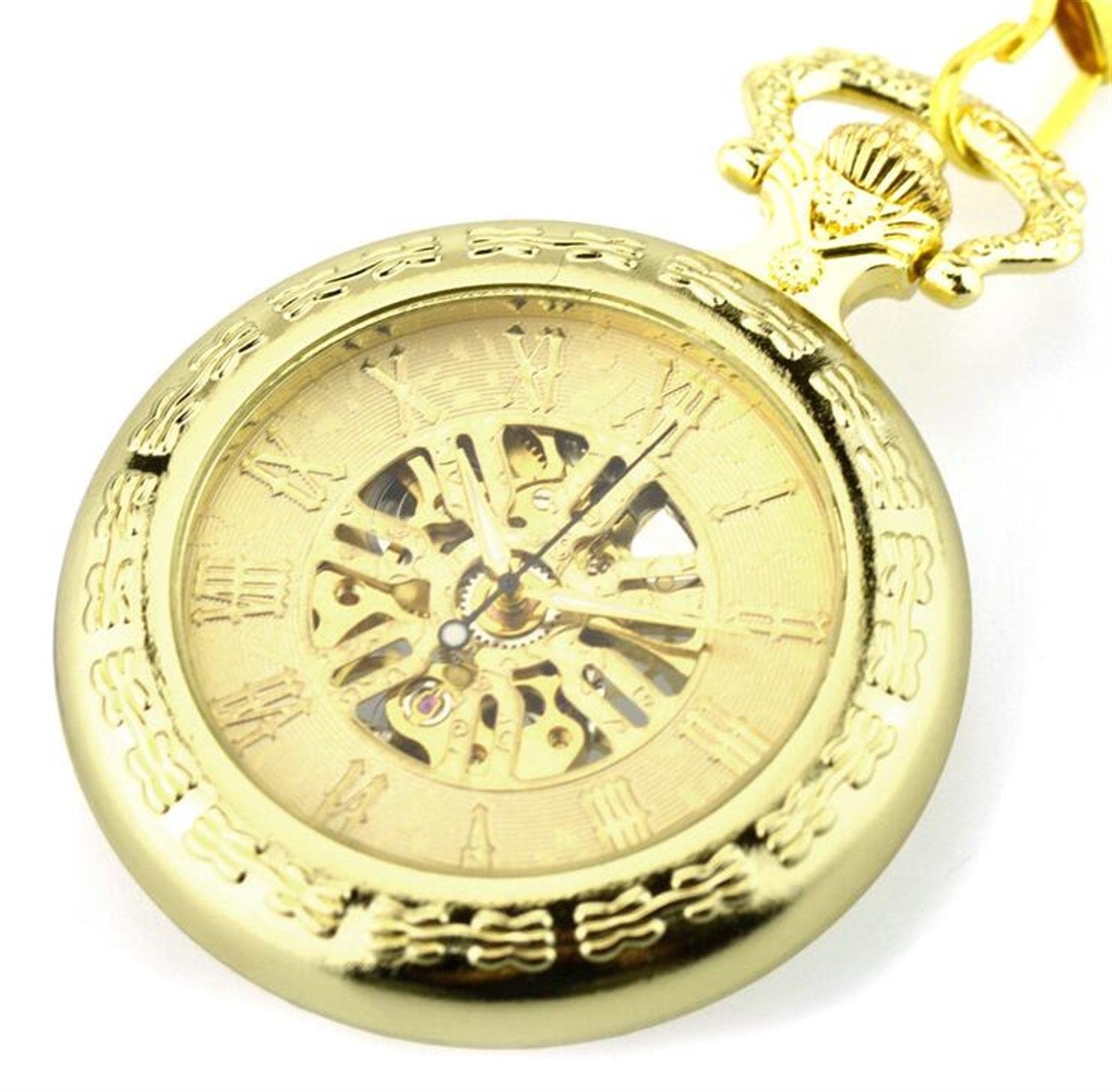 Montre de Poche, Montre mécanique Vintage Steampunk pour Homme, Pendentif Horloge avec chaîne et Coffret Cadeau pour père