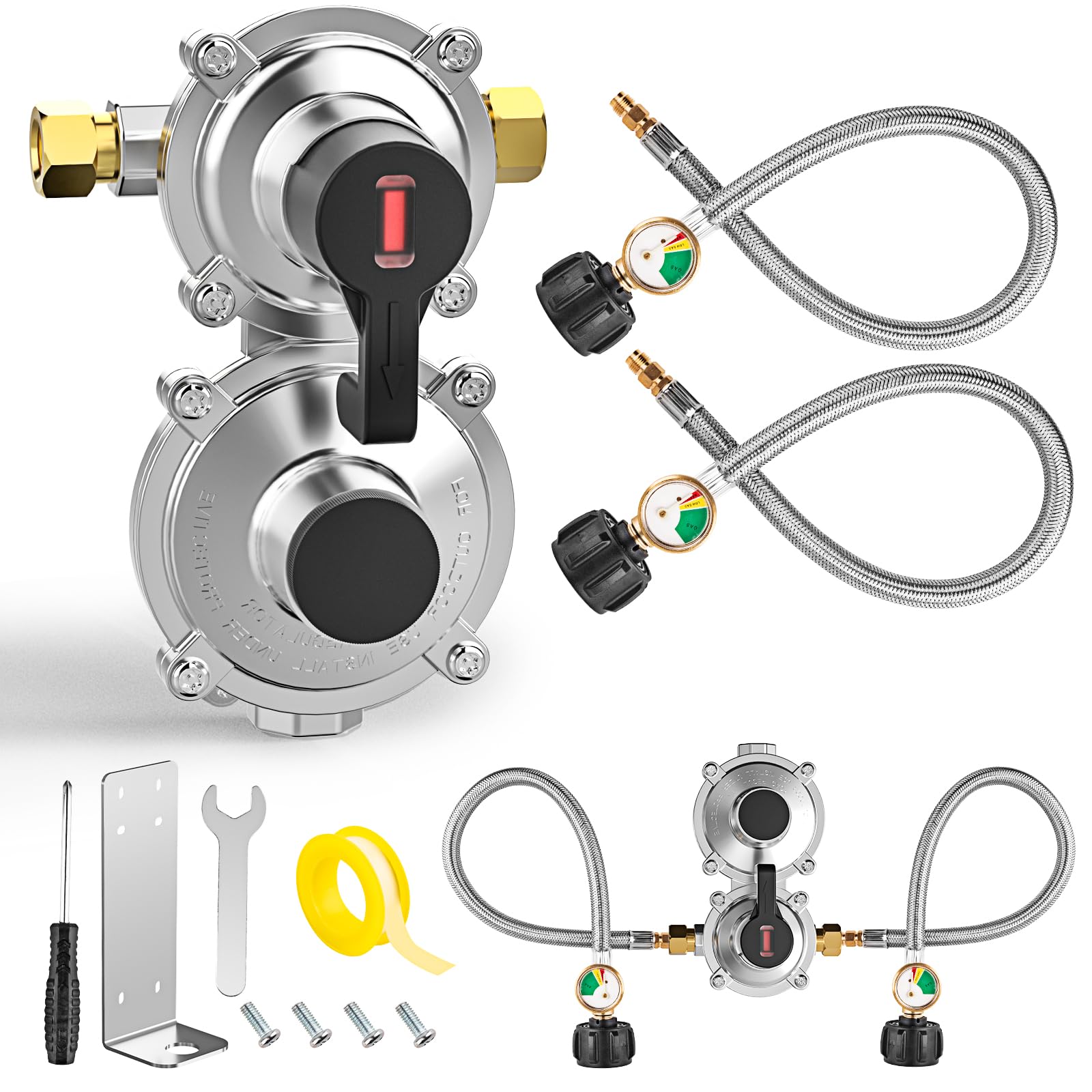 Muphop RV Propane Regulator 2 Tank Hoses - gas supply | Mubboo