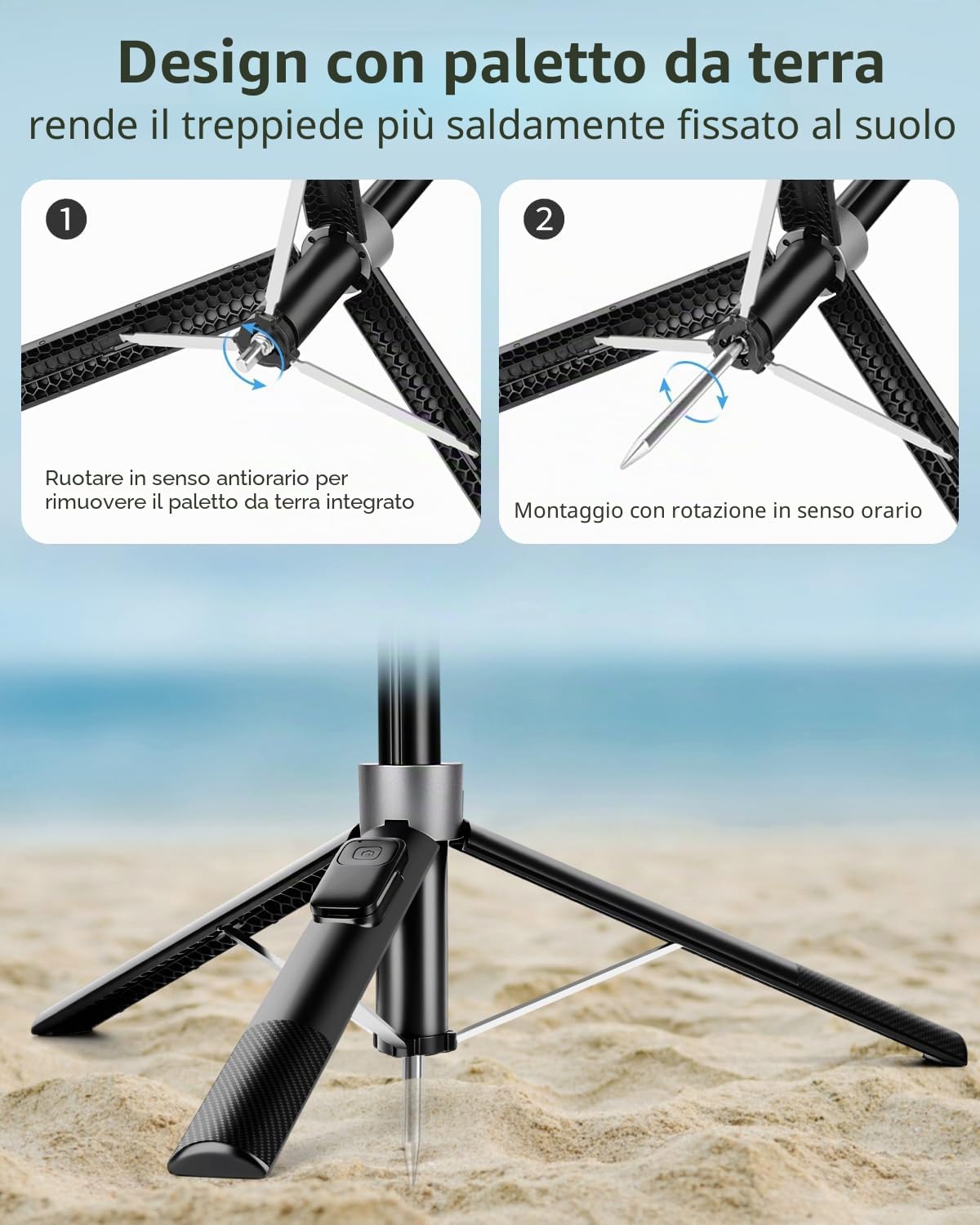 Victiv 178cm Magnetico Treppiede Smartphone, All-in-One Bastone Selfie Cavalletto per Smartphone, Portatile Treppiede da Golf con Picchetti Metallici, Tre Piedi per iPhone Telefono da Viaggio