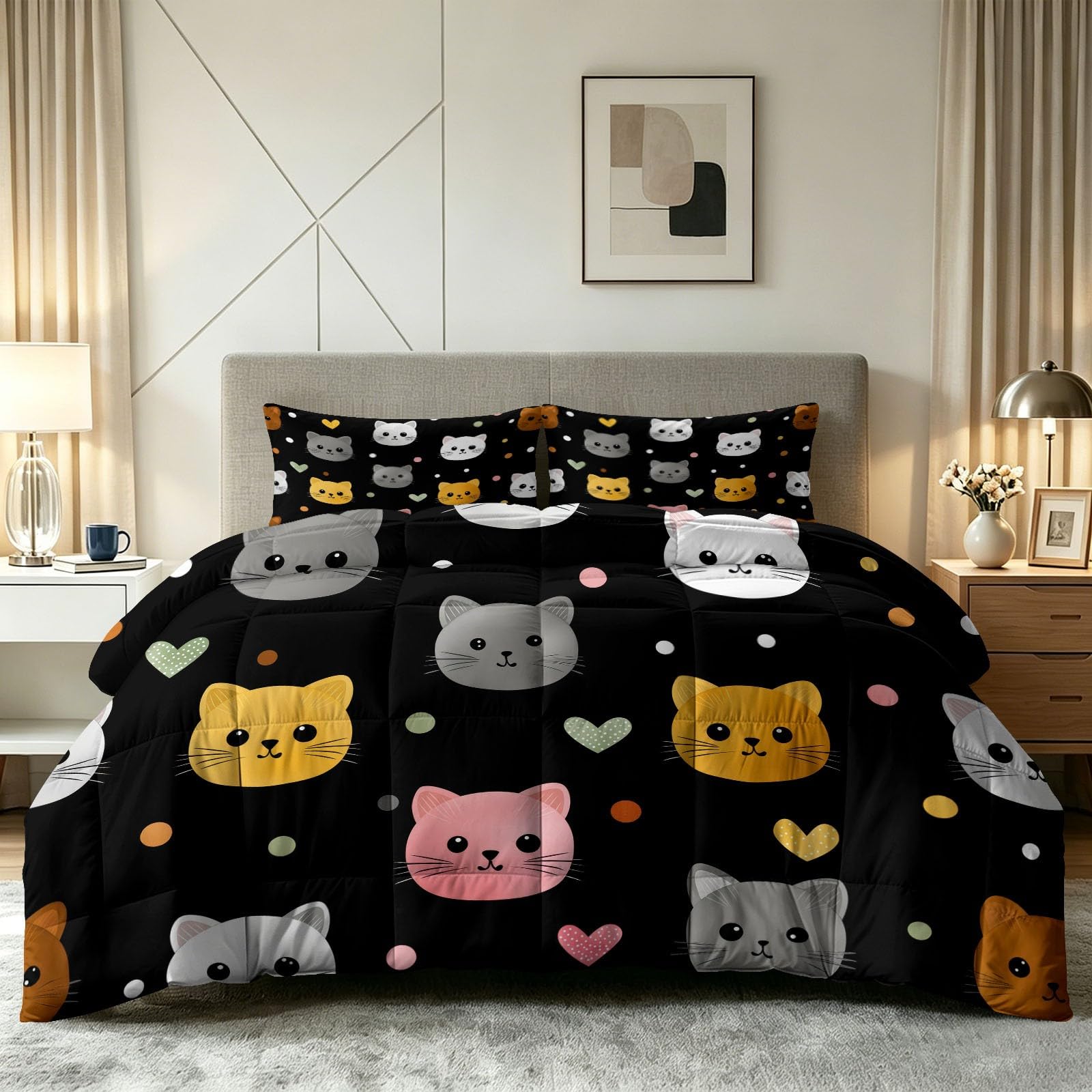 Générique Lekka i cienka letnia kołdra 220 x 240 cm Cartoon Duvet bez poszewki nadający się do prania - miękki i oddychający koc do pikowania, urocze zwierzątka kołdra w kropki z 2 poszewkami na