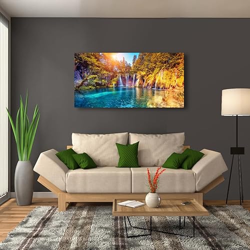 Miniatura 5 de Pinturas de agua del lago en lienzo para decoración de pared de sala de estar y dormitorio, arte de pared de cascada para decoración del hogar,